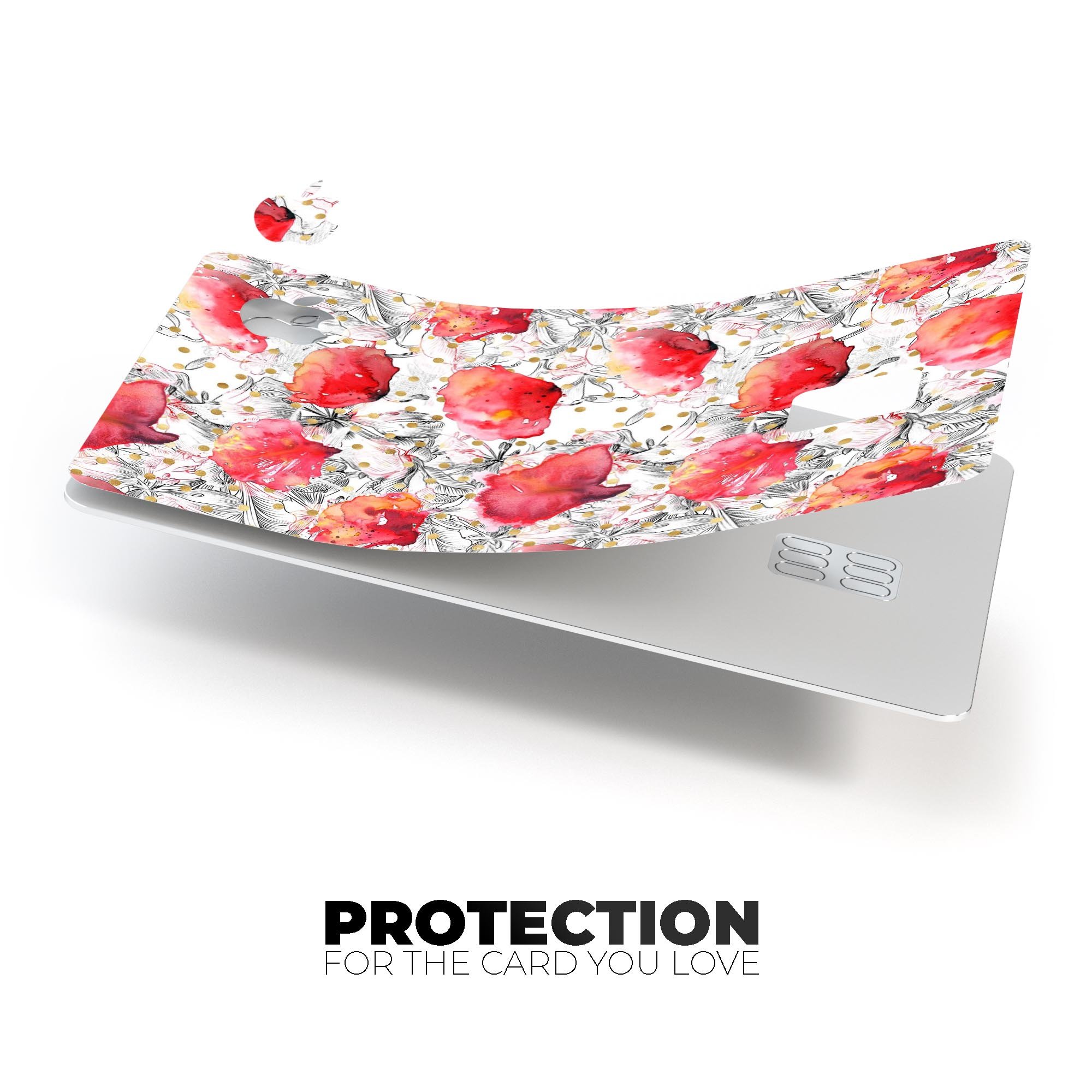 Karamfila Watercolo Poppies V26 skin kit for Apple Card, showcasing vibrant poppy design and premium vinyl material.