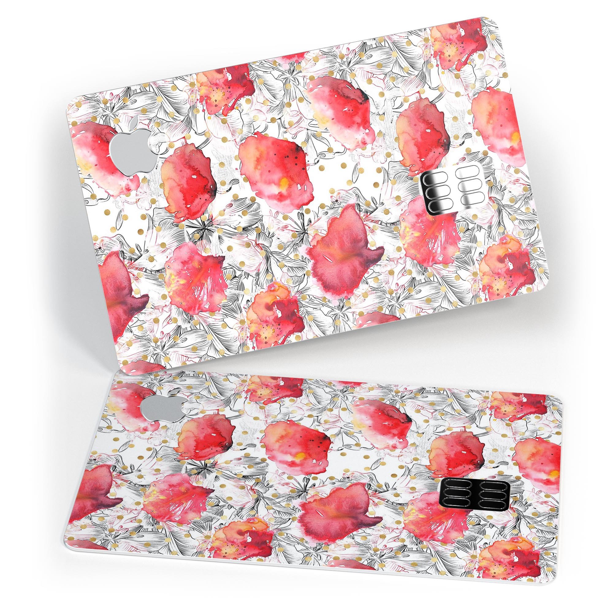 Karamfila Watercolo Poppies V26 skin kit for Apple Card, showcasing vibrant poppy design and premium vinyl material.