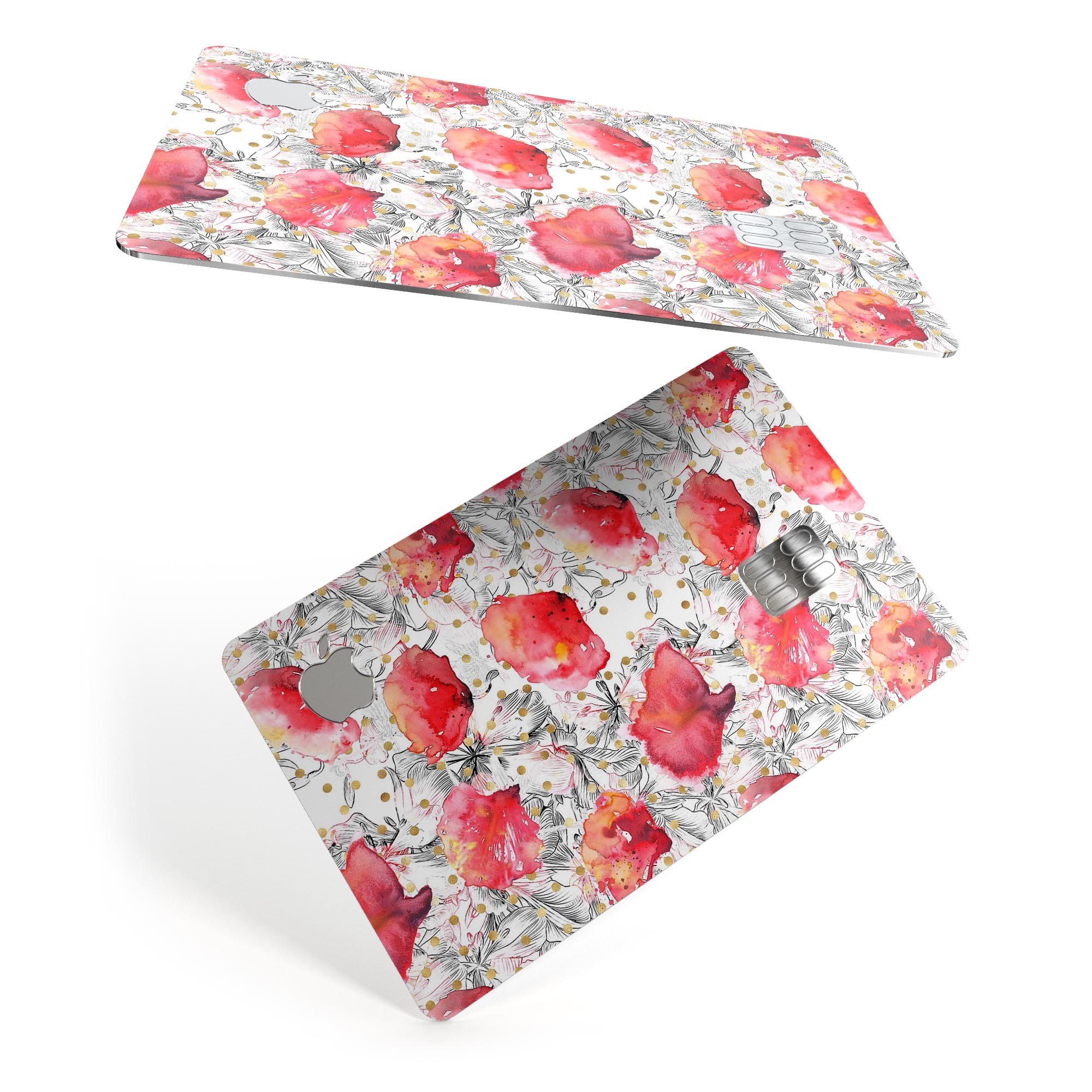 Karamfila Watercolo Poppies V26 skin kit for Apple Card, showcasing vibrant poppy design and premium vinyl material.