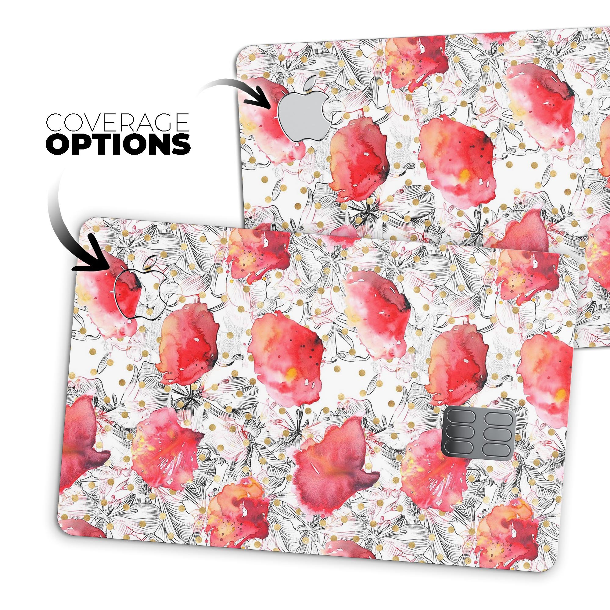 Karamfila Watercolo Poppies V26 skin kit for Apple Card, showcasing vibrant poppy design and premium vinyl material.