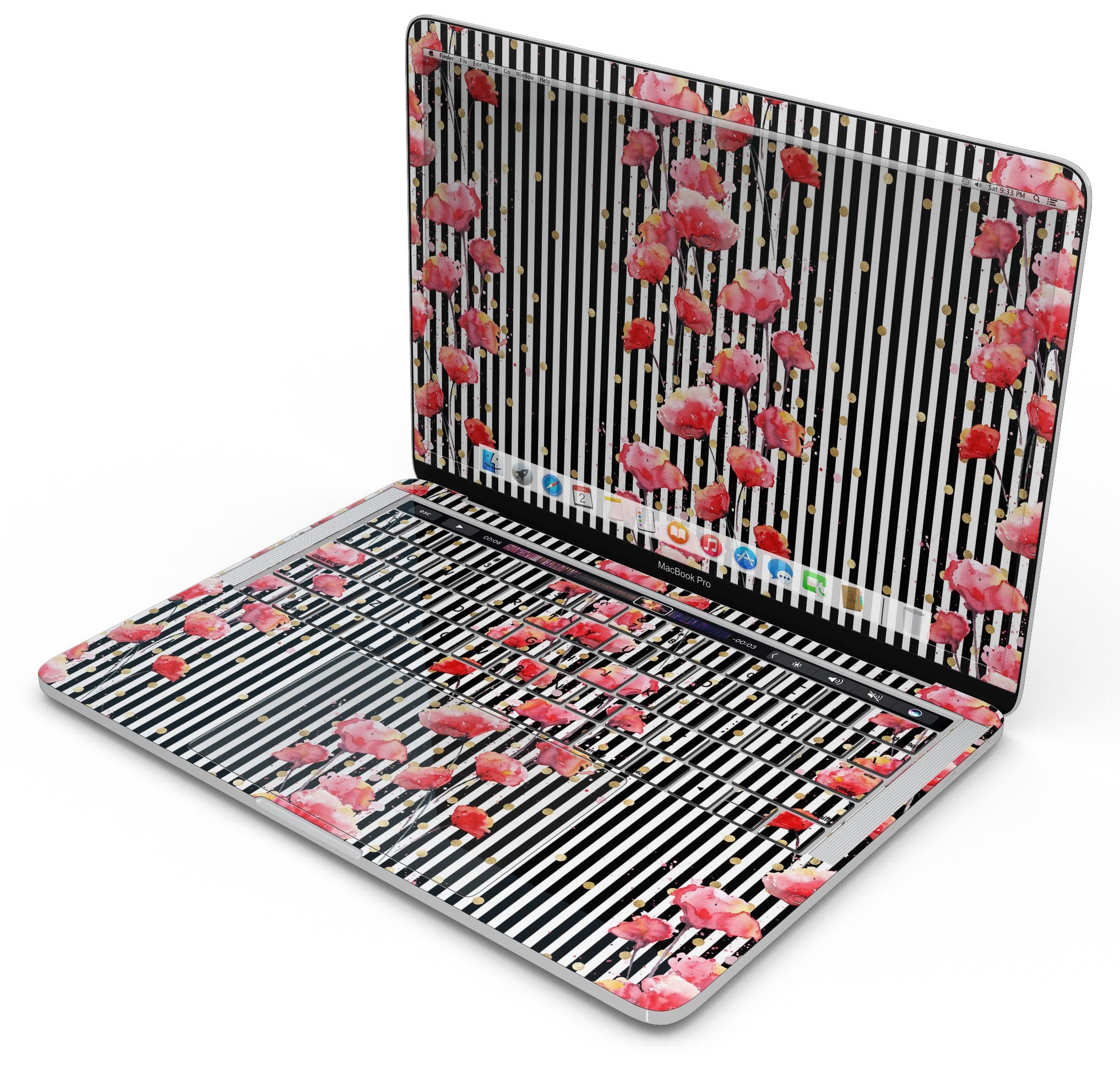 Karamfila Watercolo Poppies V27 skin decal wrap kit for MacBook, featuring vibrant poppy design and premium vinyl material.