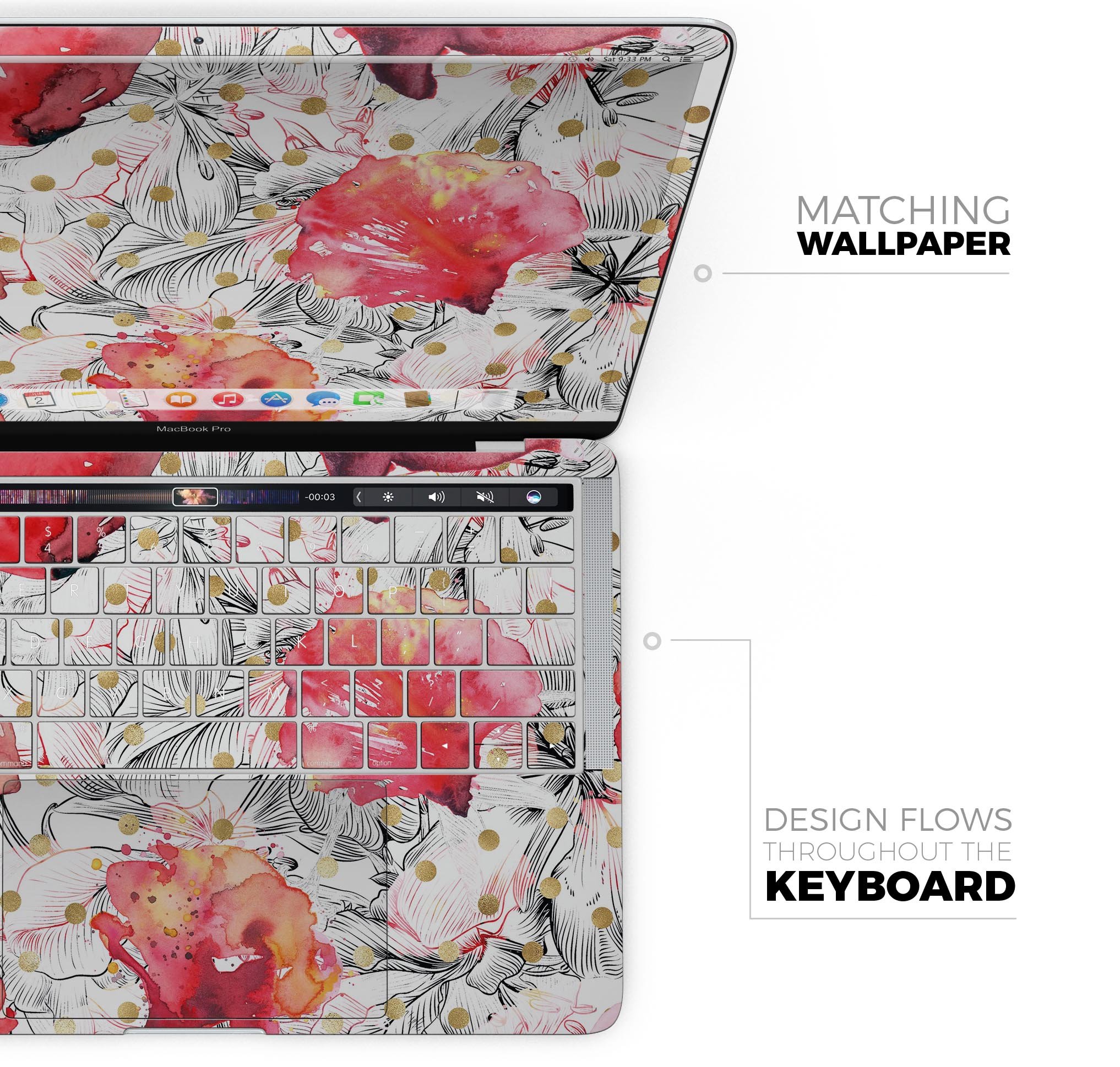 Karamfila Watercolo Poppies V29 skin decal wrap kit for MacBook, featuring vibrant poppy design and premium vinyl material.