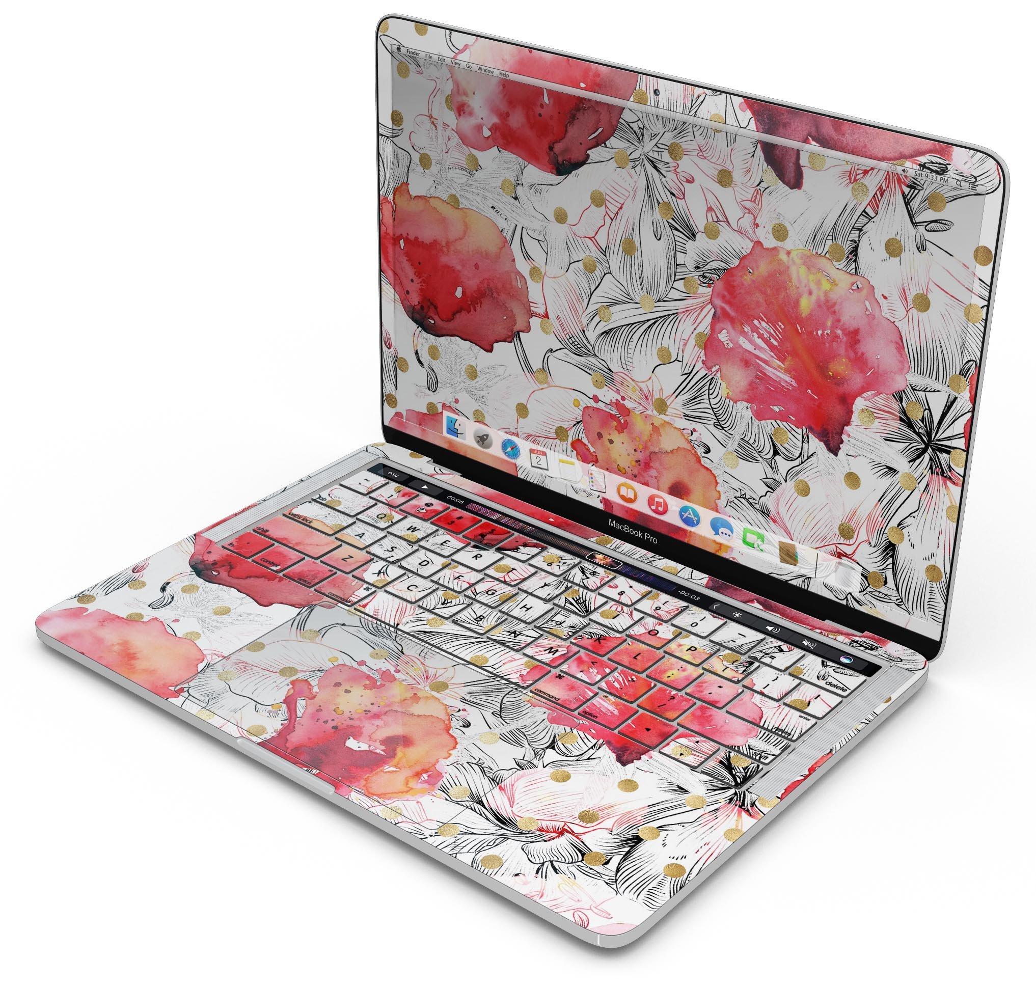 Karamfila Watercolo Poppies V29 skin decal wrap kit for MacBook, featuring vibrant poppy design and premium vinyl material.