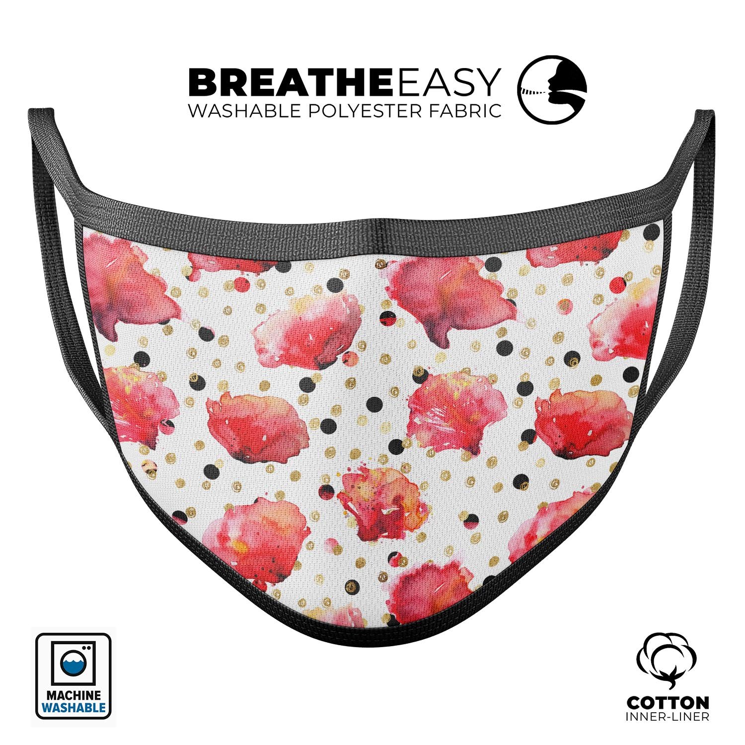 Karamfila Watercolo Poppies V4 mouth cover featuring vibrant poppy design, adjustable ear loops, and soft cotton interior.