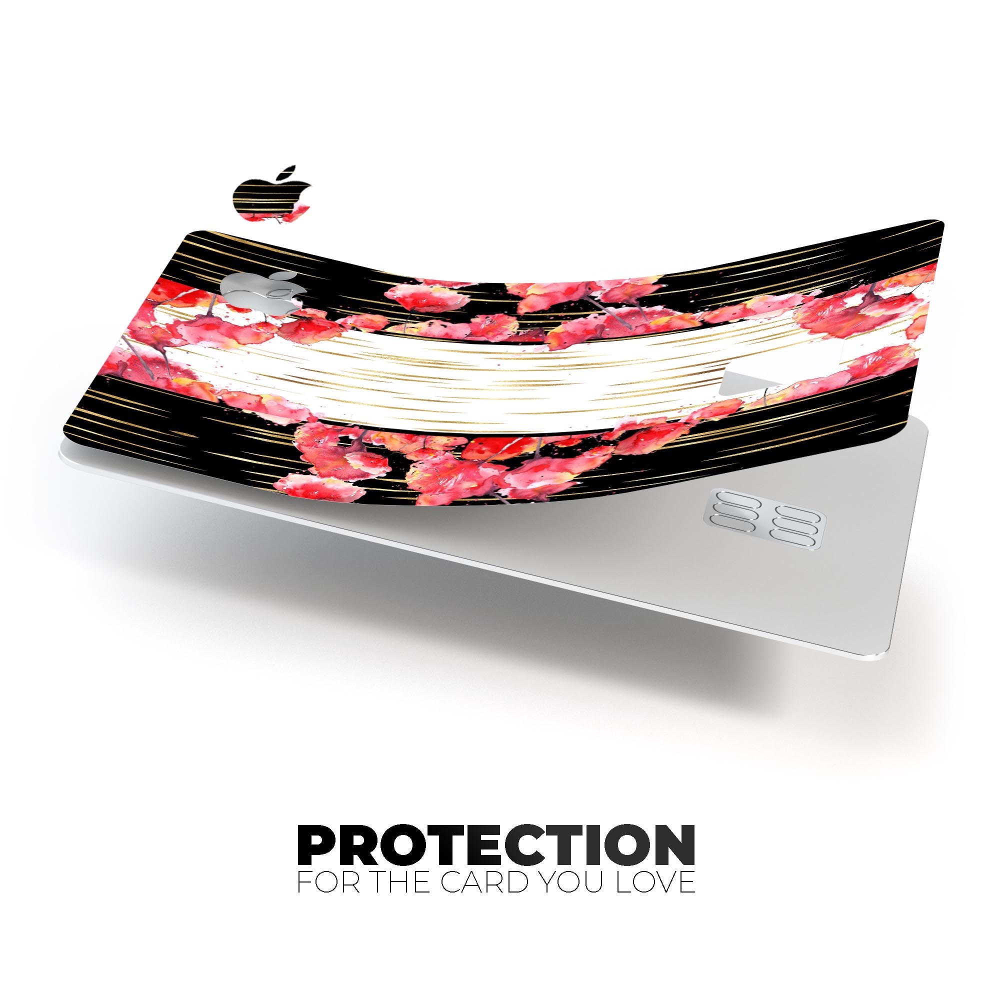 Karamfila Watercolo Poppies V5 decal skin applied on an Apple Card, showcasing vibrant colors and a protective finish.