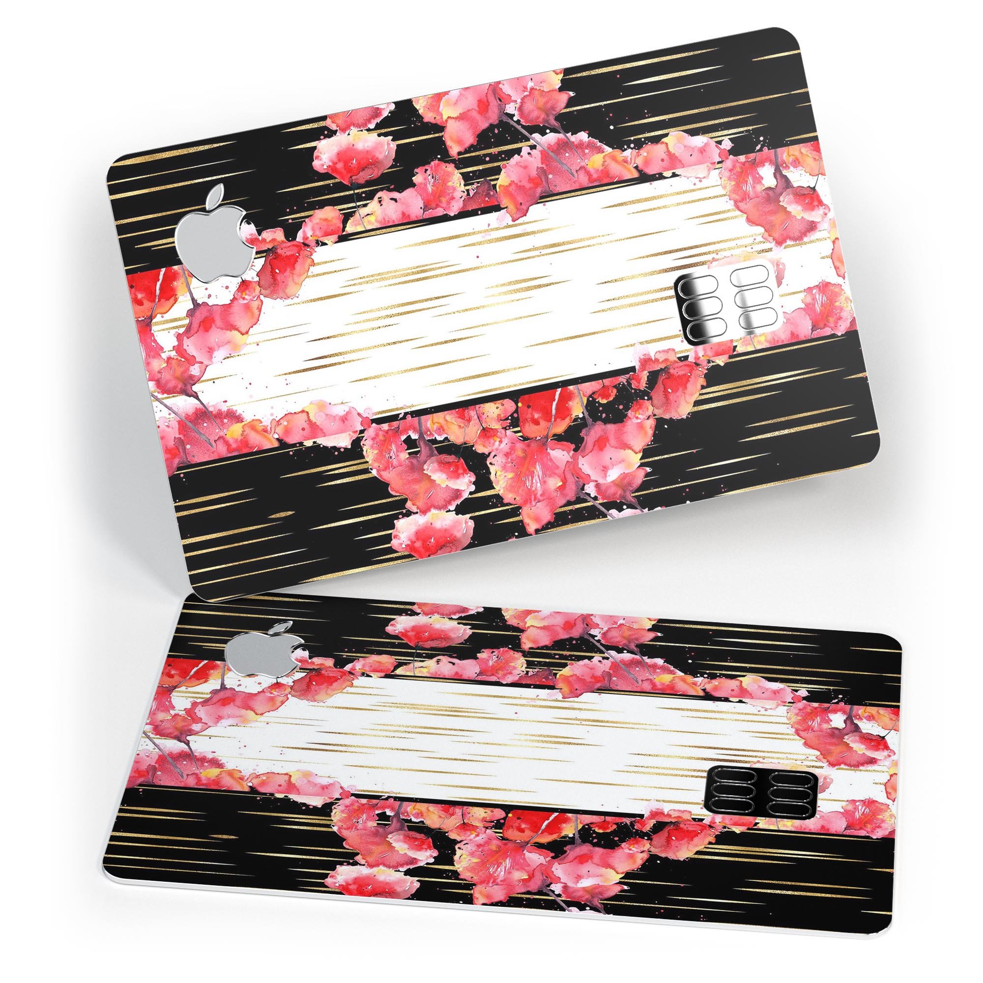 Karamfila Watercolo Poppies V5 decal skin applied on an Apple Card, showcasing vibrant colors and a protective finish.