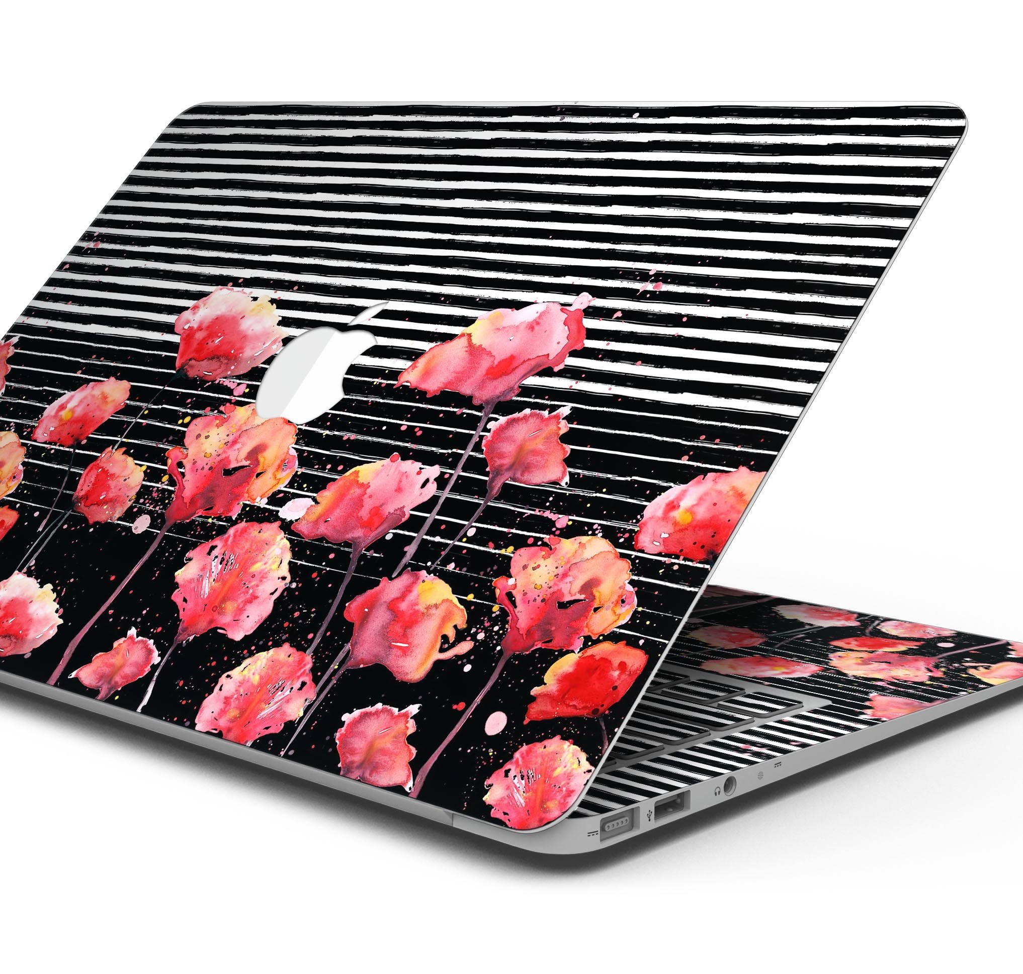 Karamfila Watercolo Poppies V7 skin decal wrap kit for MacBook, showcasing vibrant poppy design and premium vinyl material.