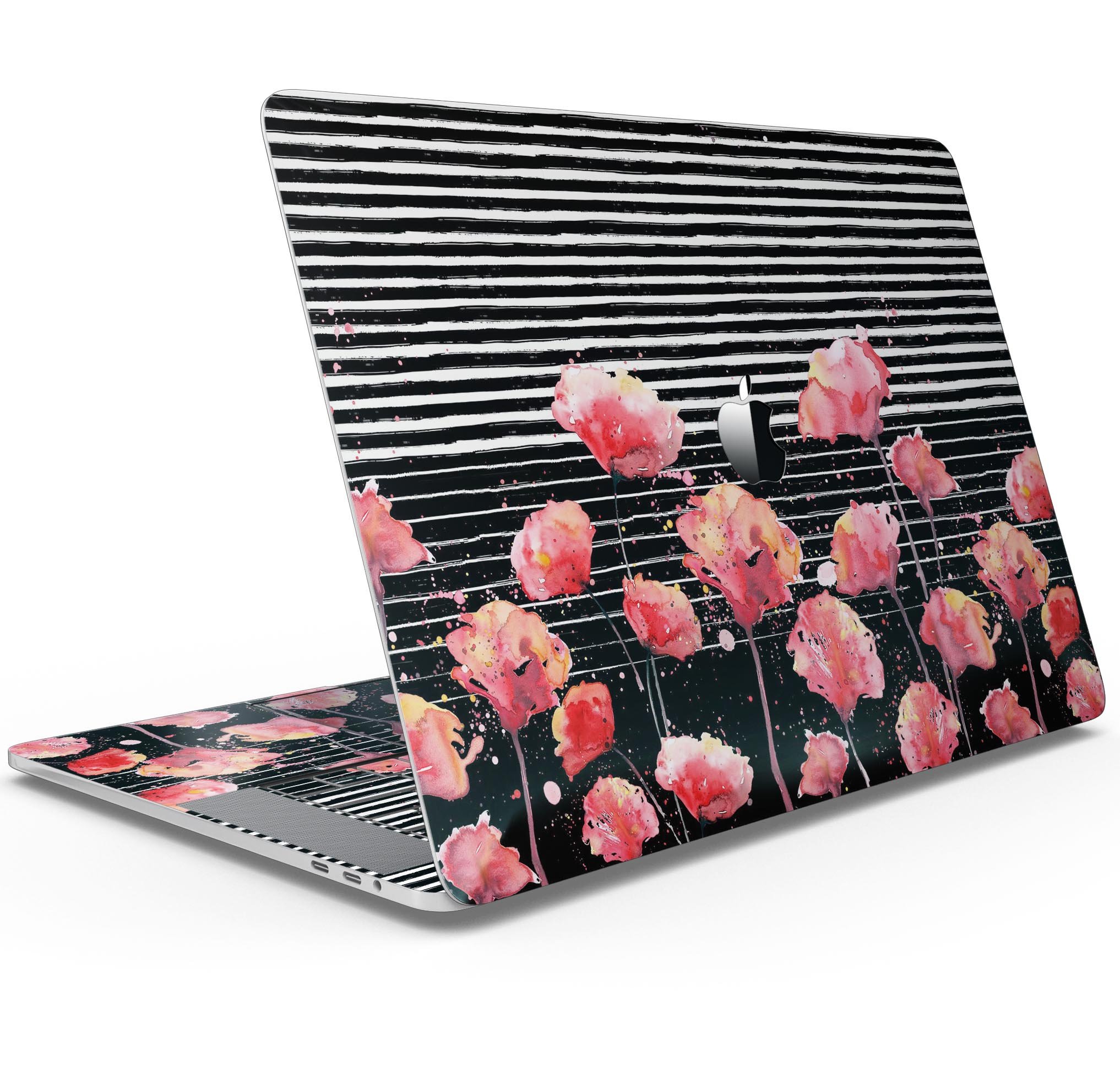 Karamfila Watercolo Poppies V7 skin decal wrap kit for MacBook, showcasing vibrant poppy design and premium vinyl material.