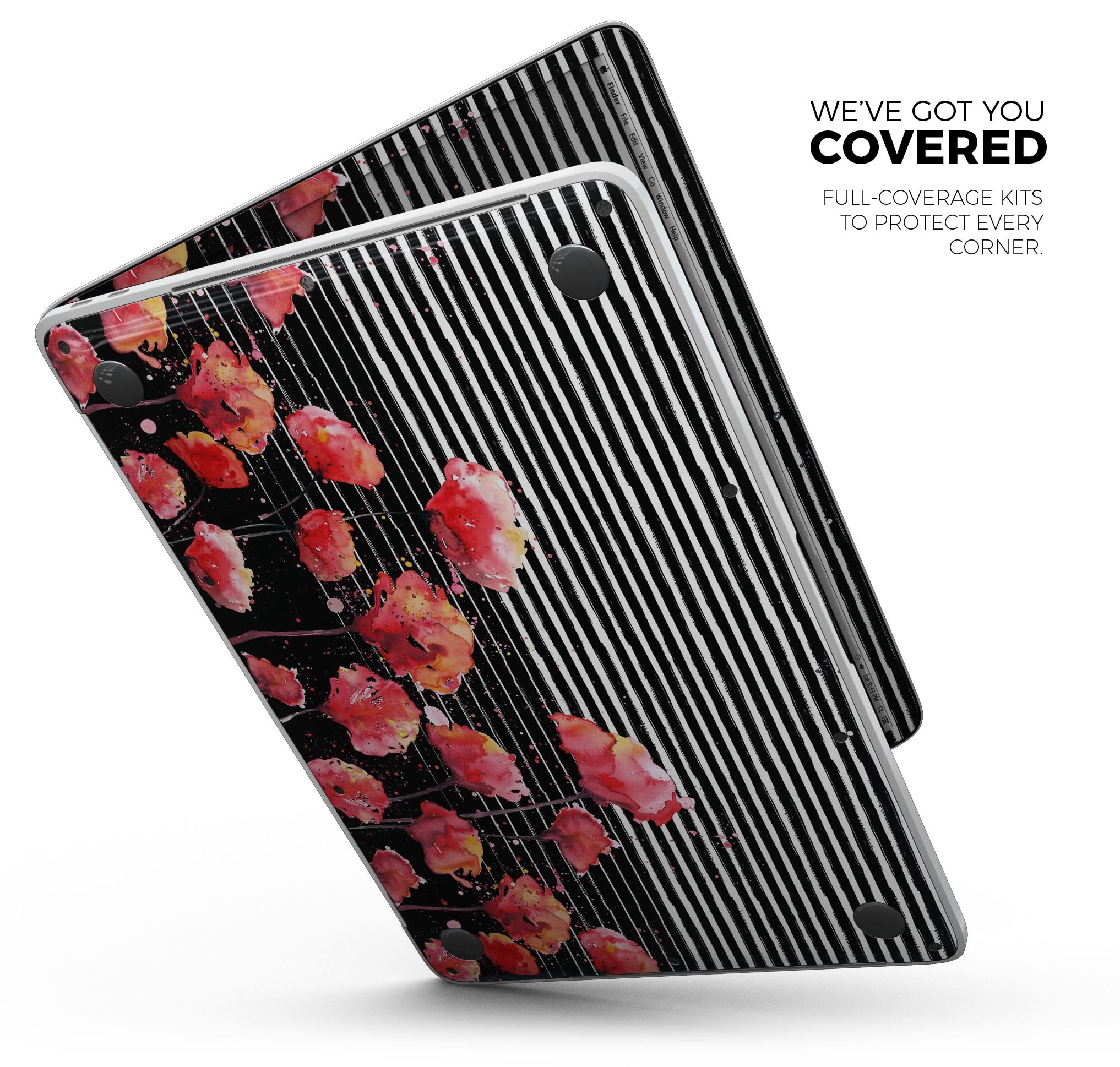 Karamfila Watercolo Poppies V7 skin decal wrap kit for MacBook, showcasing vibrant poppy design and premium vinyl material.