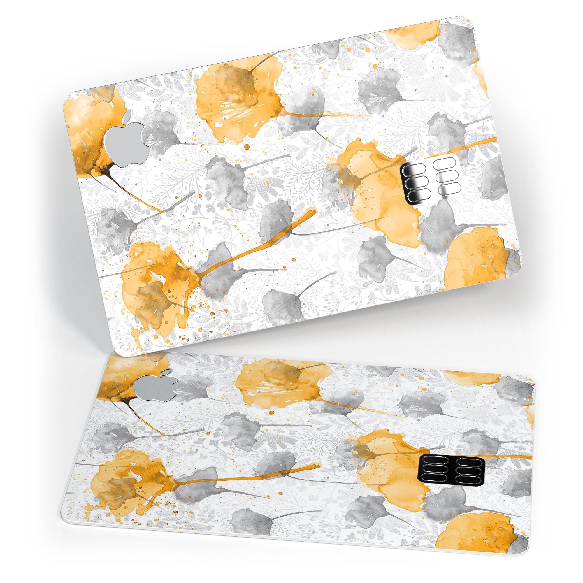 Karamfila Yellow & Gray Floral V11 decal skin for Apple Card, showcasing vibrant floral design and premium vinyl material.