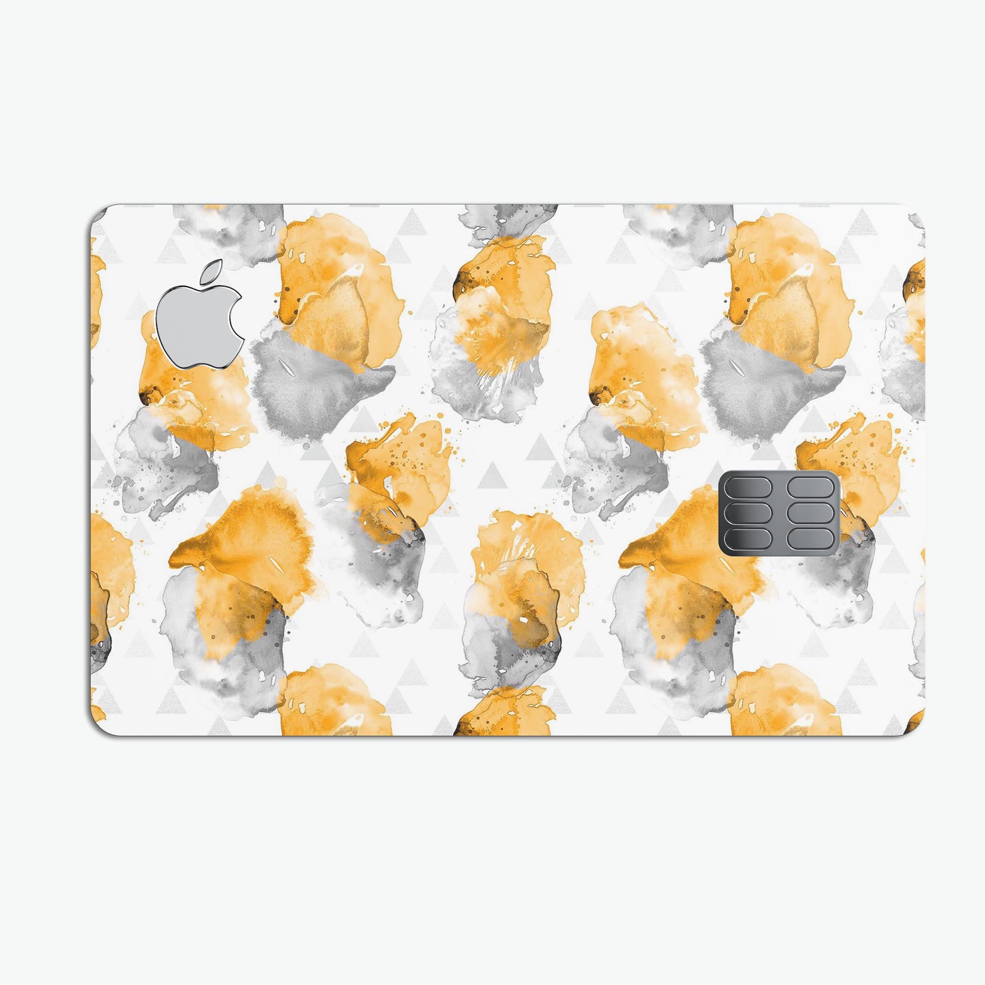 Karamfila Yellow & Gray Floral V15 decal skin for Apple Card, showcasing vibrant floral design and premium vinyl material.