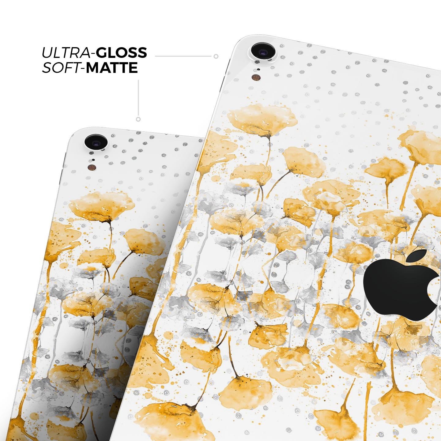 Karamfila Yellow & Gray Floral V2 skin decal for Apple devices, showcasing a vibrant floral design with premium 3M materials.