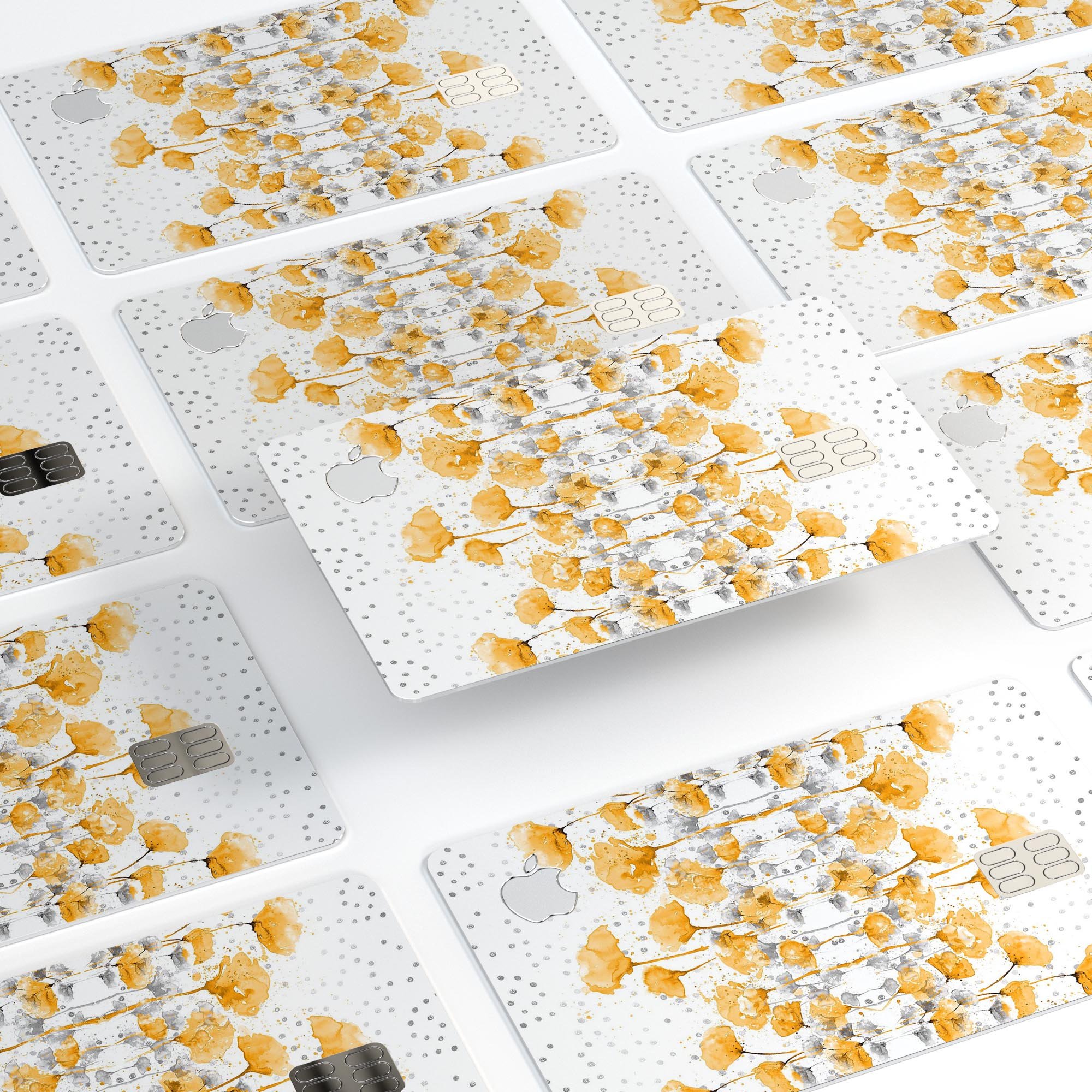 Karamfila Yellow & Gray Floral V2 decal skin applied on an Apple Card, showcasing vibrant floral design and premium finish.