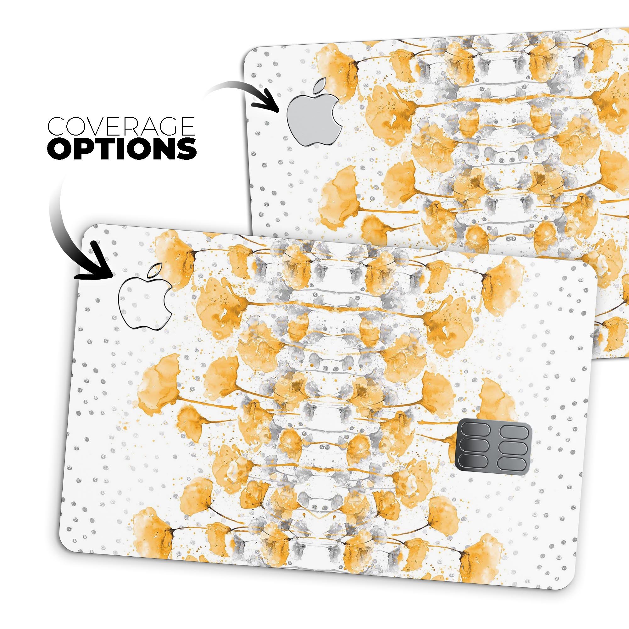 Karamfila Yellow & Gray Floral V2 decal skin applied on an Apple Card, showcasing vibrant floral design and premium finish.