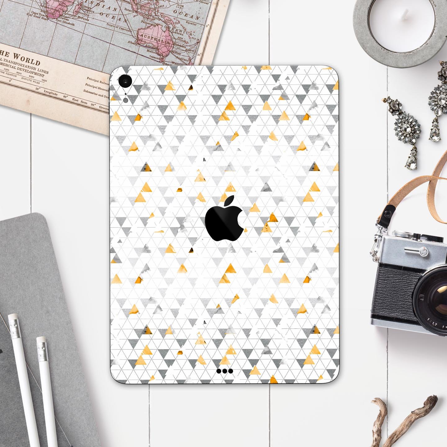 Karamfila Yellow & Gray Floral V3 skin decal for Apple devices, showcasing vibrant floral design and premium finish.