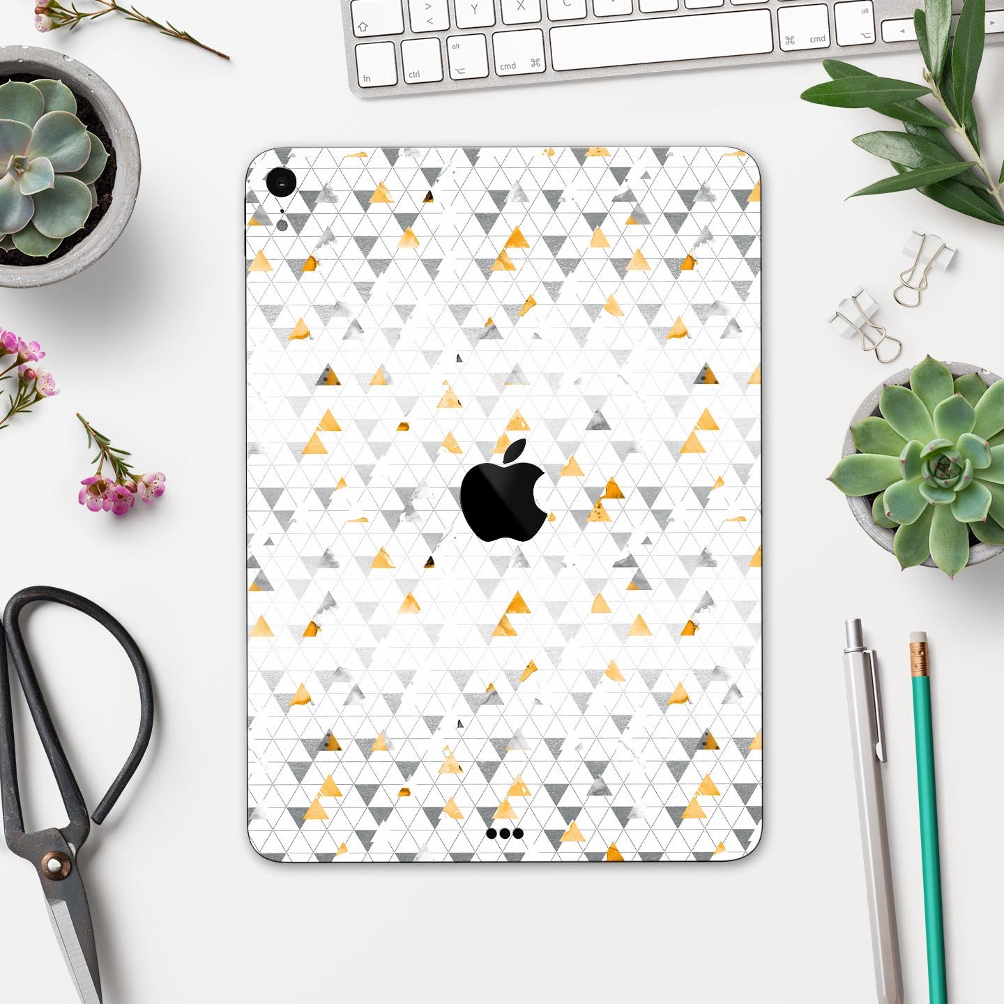 Karamfila Yellow & Gray Floral V3 skin decal for Apple devices, showcasing vibrant floral design and premium finish.