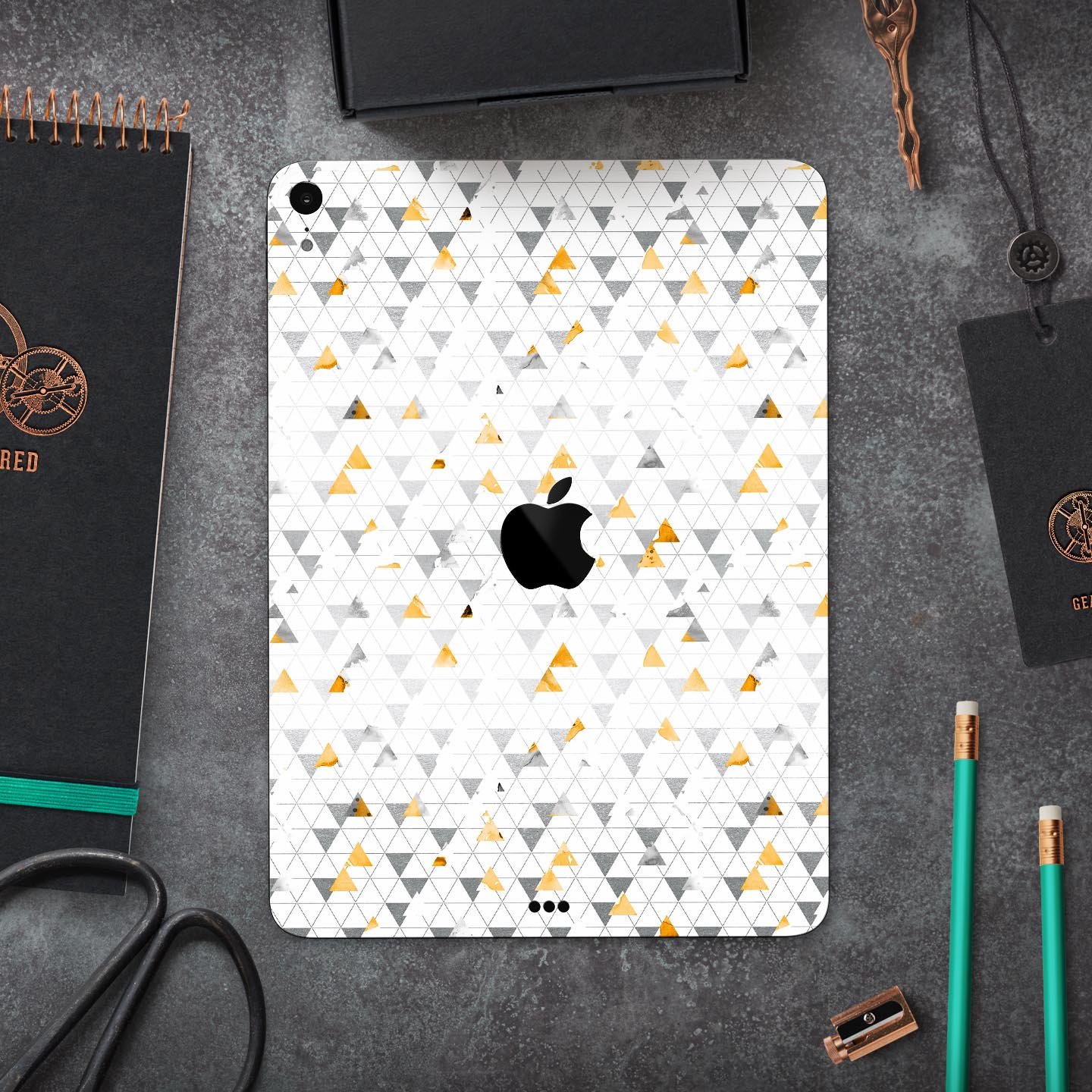 Karamfila Yellow & Gray Floral V3 skin decal for Apple devices, showcasing vibrant floral design and premium finish.