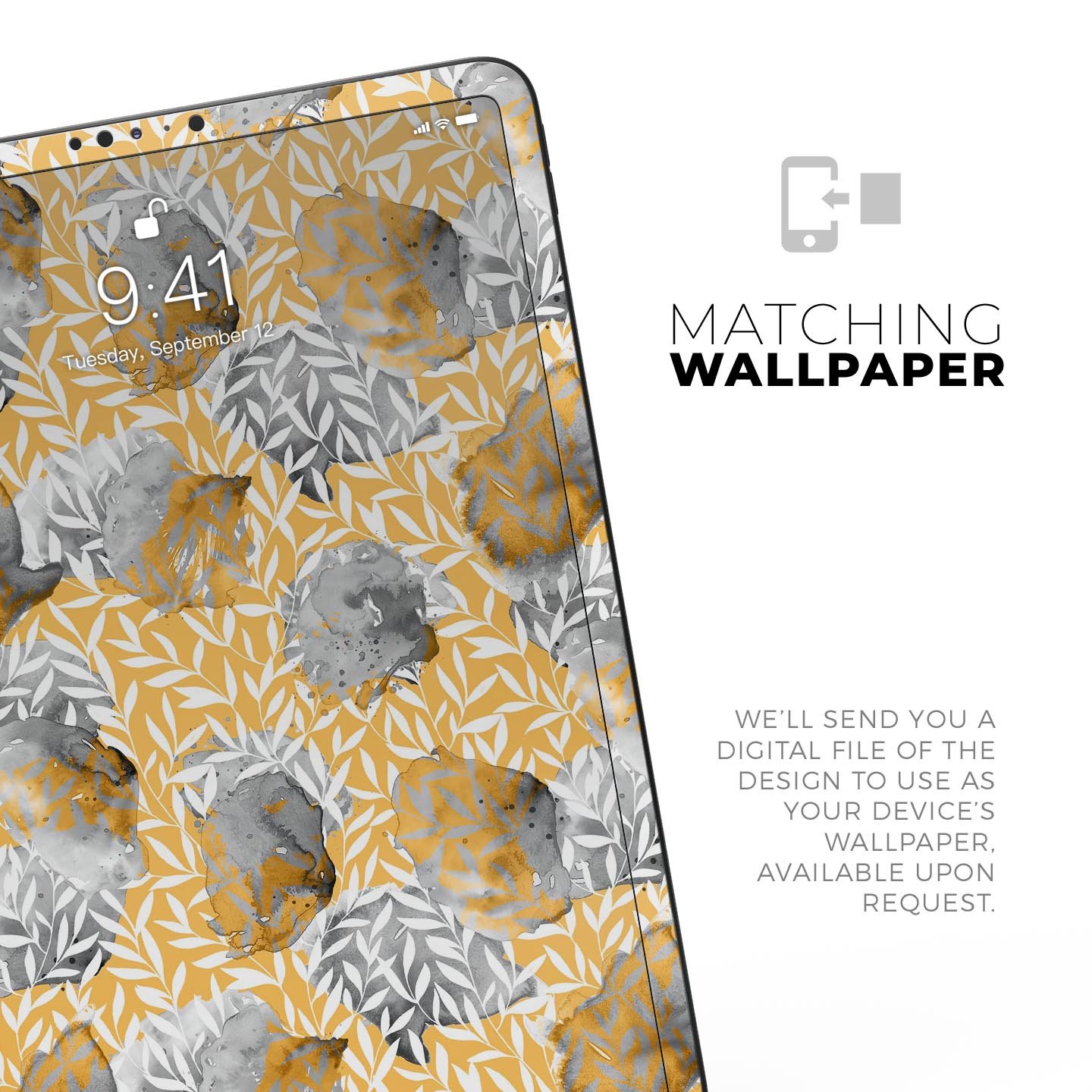 Karamfila Yellow & Gray Floral V6 Full Body Skin Decal for Apple devices, showcasing vibrant floral design and premium finish.