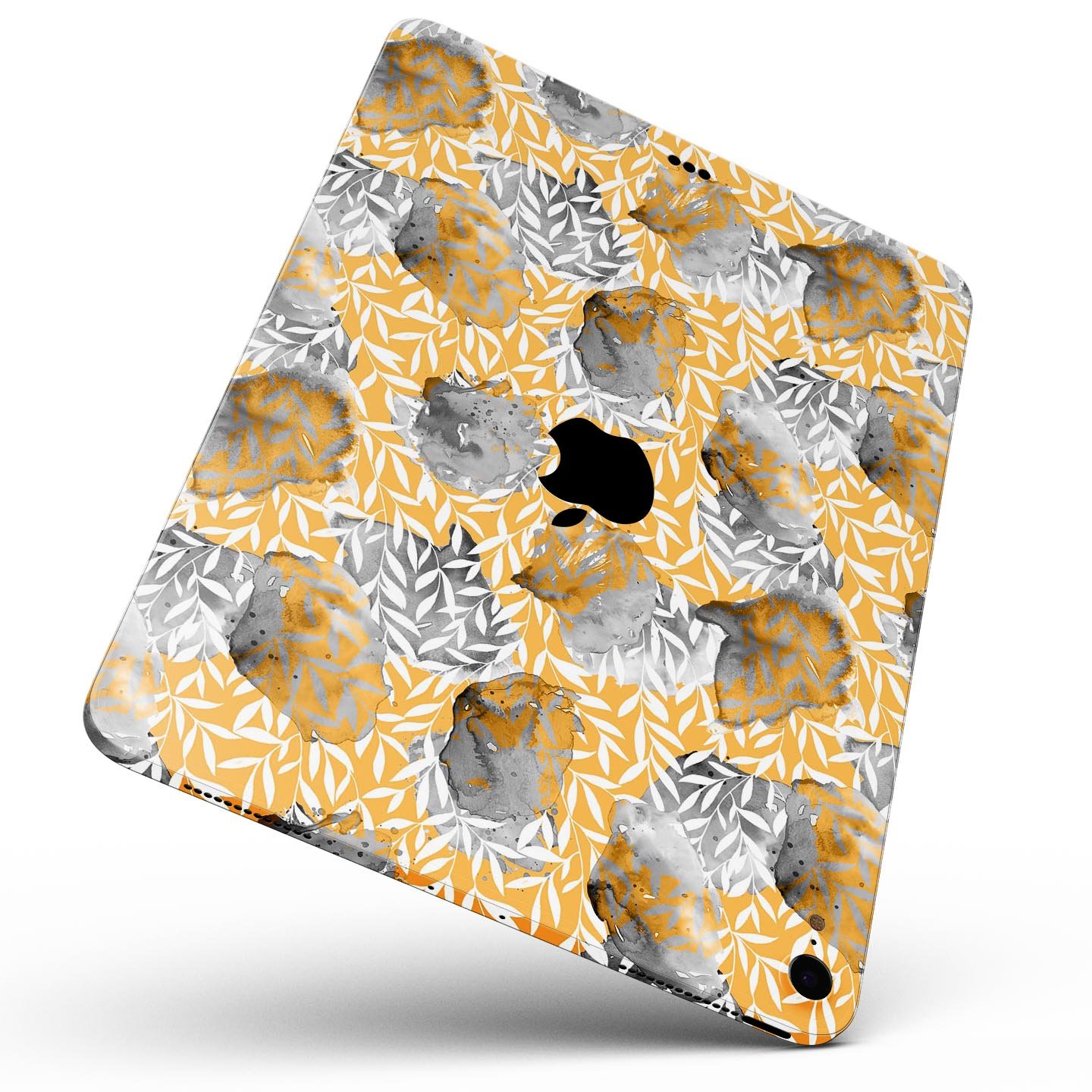 Karamfila Yellow & Gray Floral V6 Full Body Skin Decal for Apple devices, showcasing vibrant floral design and premium finish.