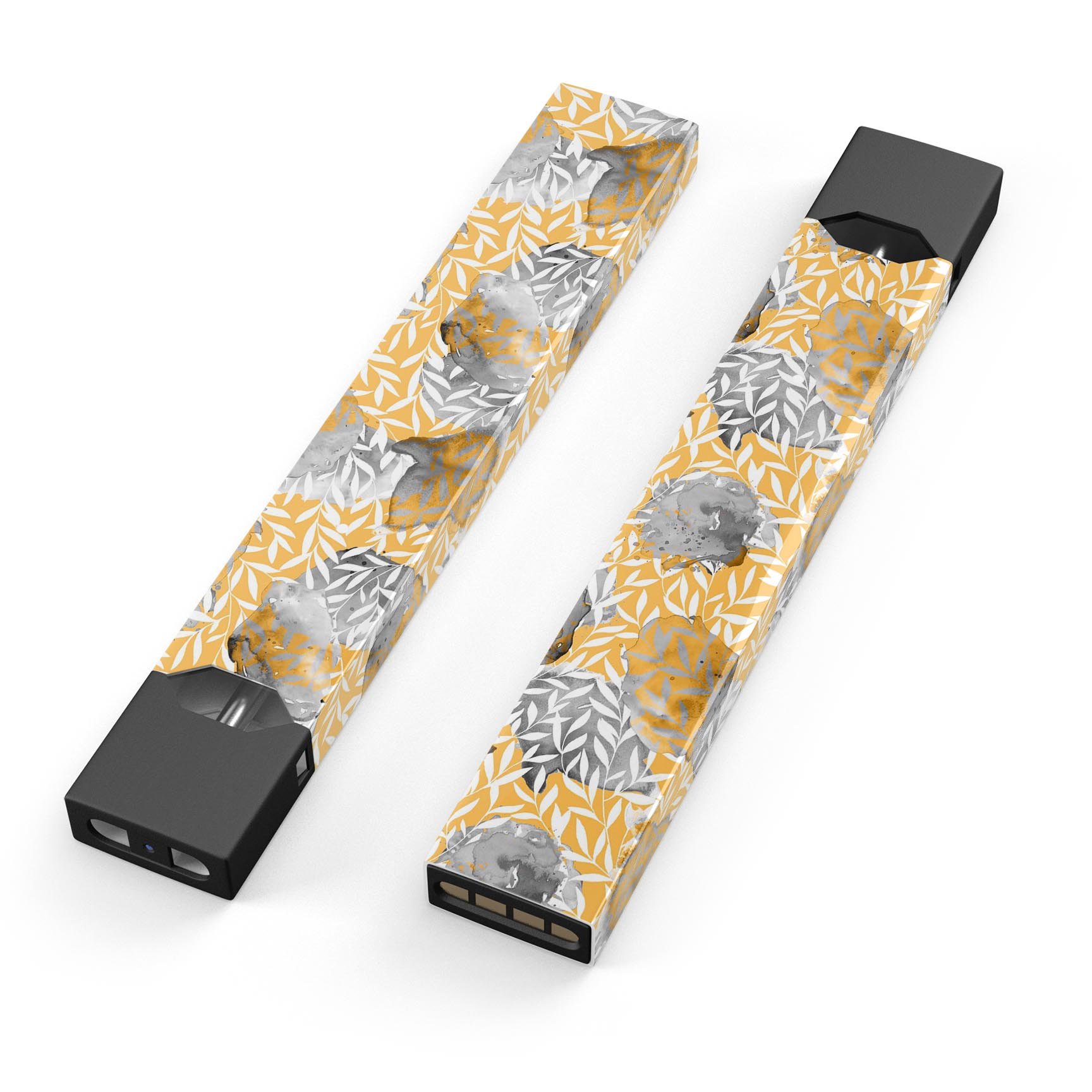 Karamfila Yellow & Gray Floral V6 skin-wrap for JUUL device, showcasing vibrant floral design and premium quality.