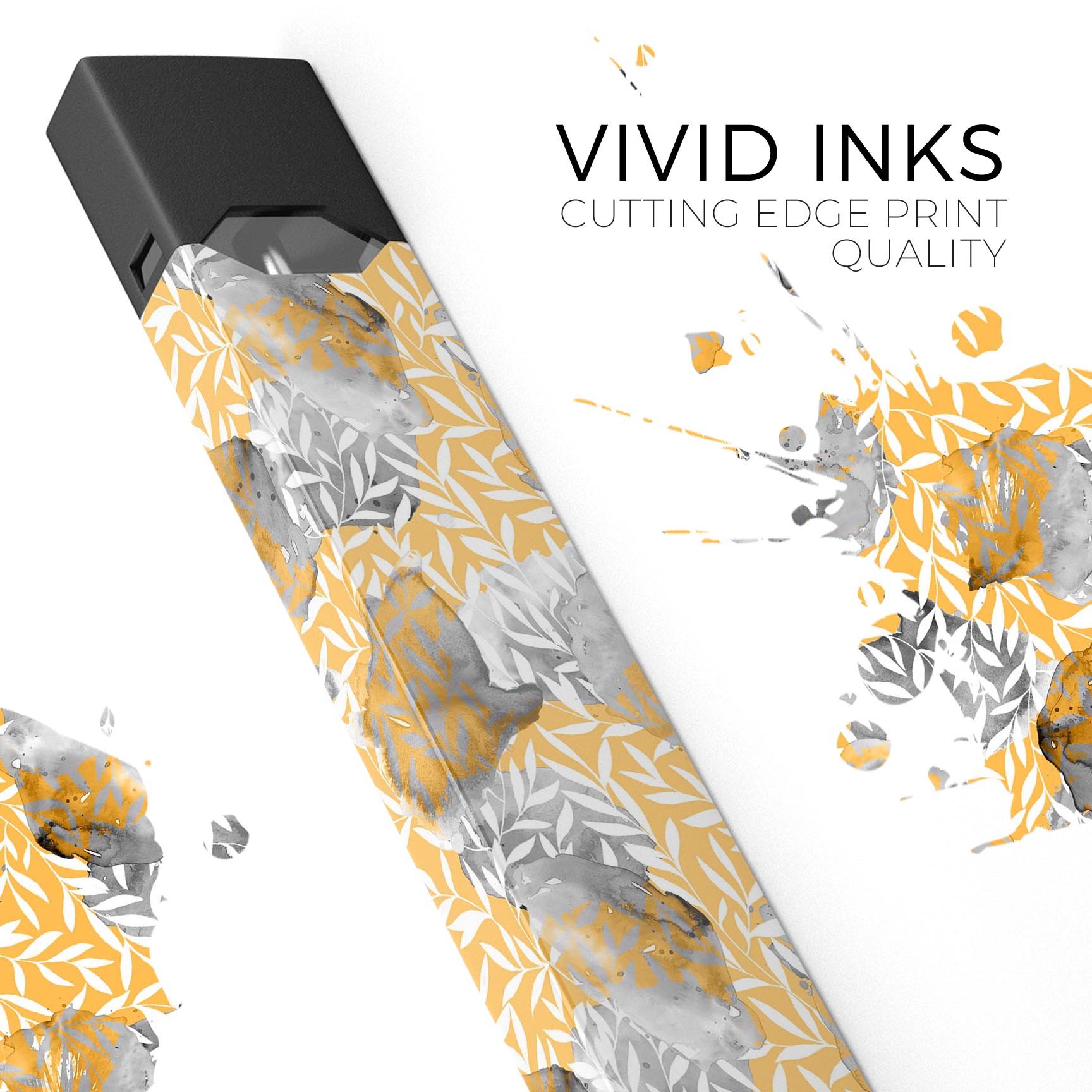 Karamfila Yellow & Gray Floral V6 skin-wrap for JUUL device, showcasing vibrant floral design and premium quality.