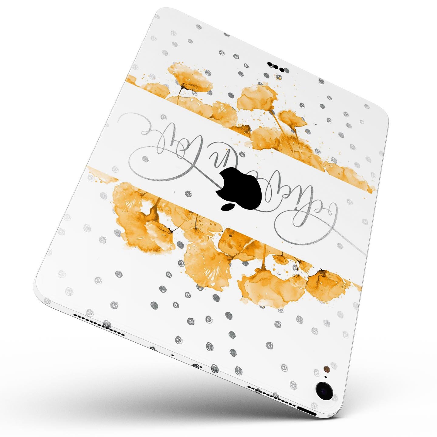 Karamfila Yellow & Gray Floral V9 skin decal for Apple devices, showcasing vibrant floral design and premium 3M material.