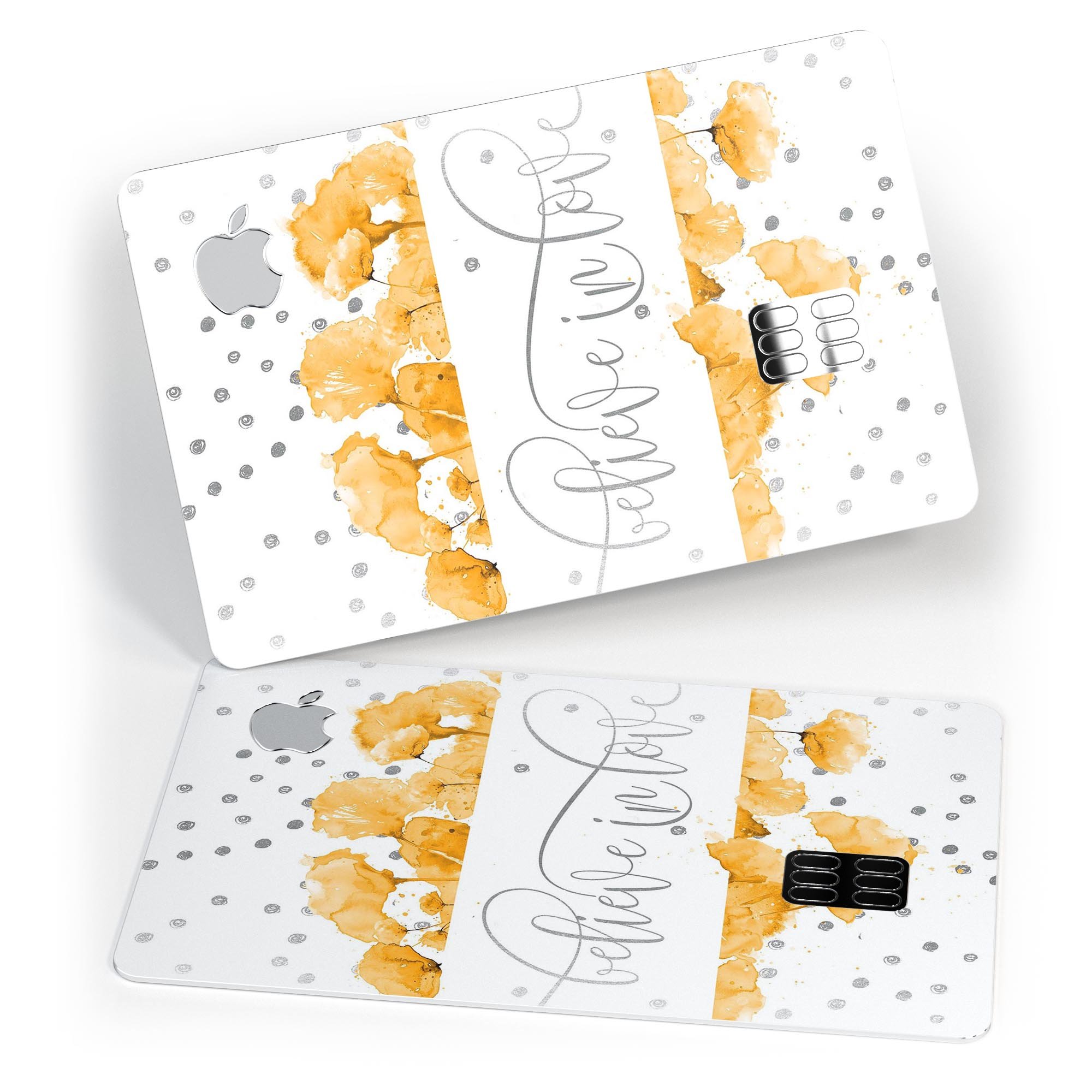 Karamfila Yellow & Gray Floral V9 decal skin for Apple Card, showcasing vibrant floral design and premium vinyl material.