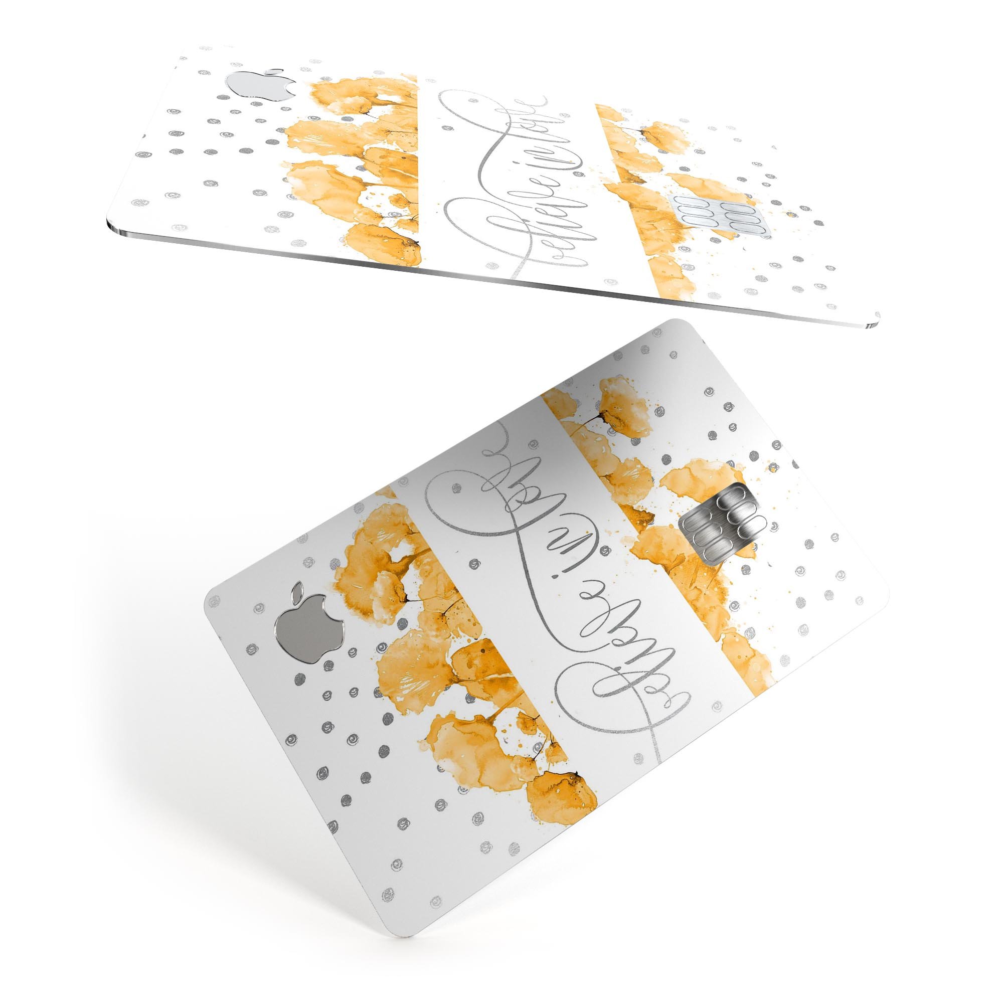 Karamfila Yellow & Gray Floral V9 decal skin for Apple Card, showcasing vibrant floral design and premium vinyl material.