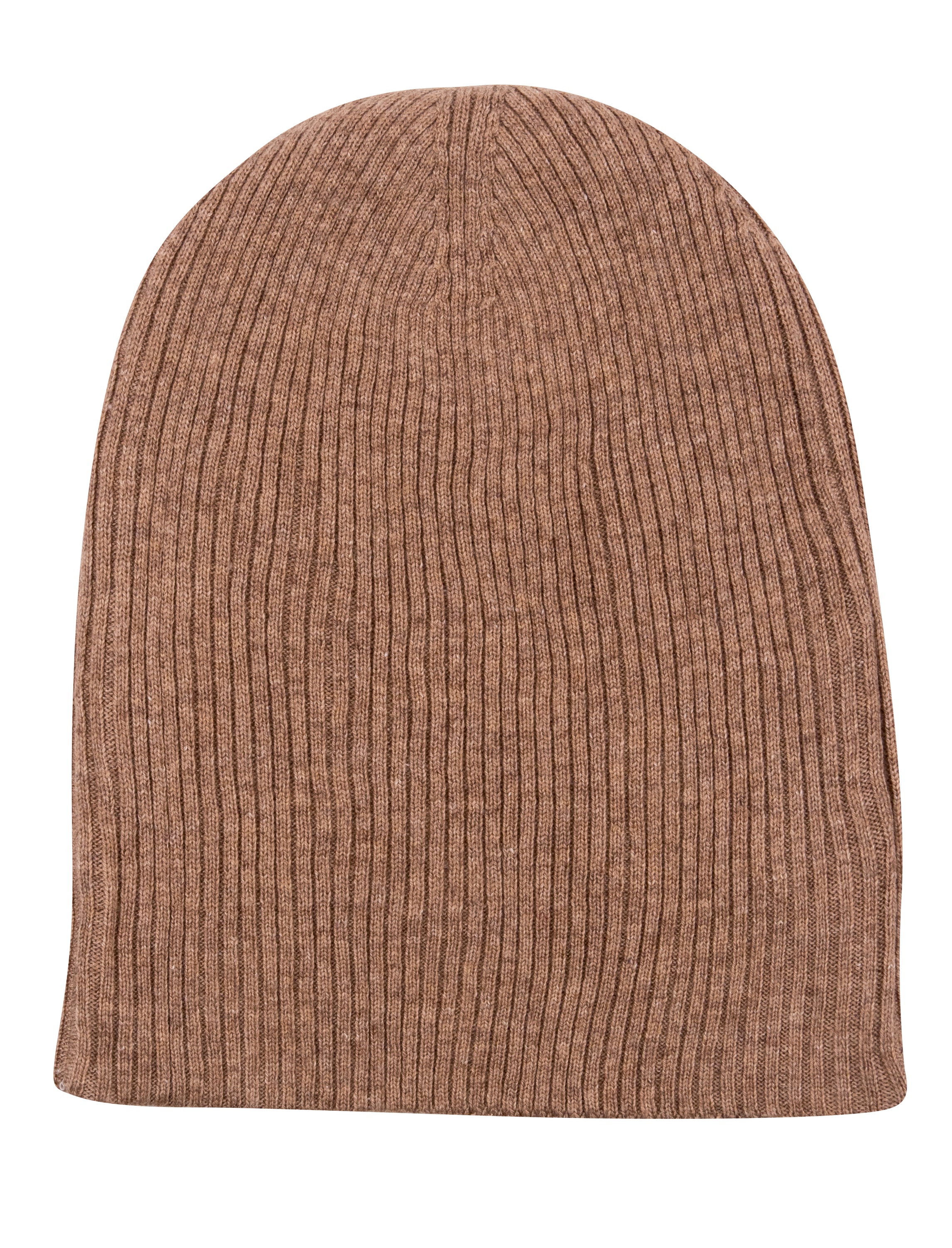 Braune Kaschmirmütze Beanie mit Umschlag, geripptes Design, handgewebt in Nepal, 100% Kaschmir.