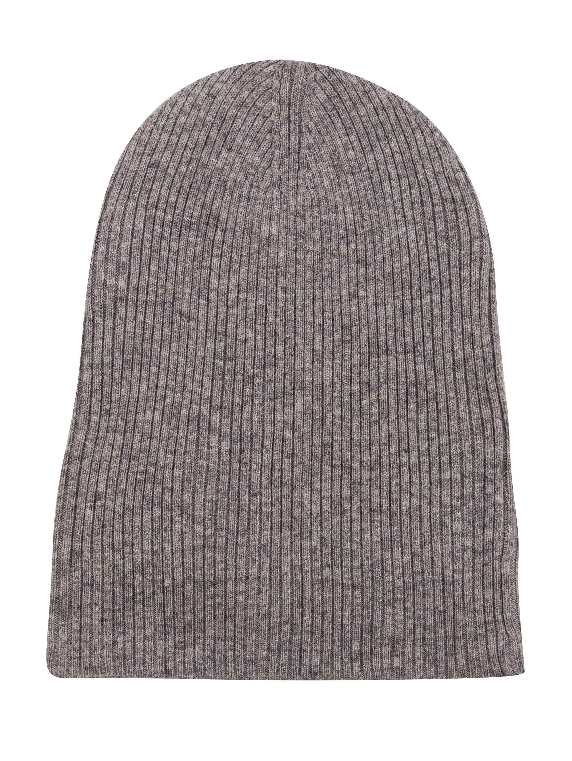 Graue Kaschmirmütze Beanie mit Umschlag, geripptes Design, handgewebt in Nepal, aus 100% Kaschmir.