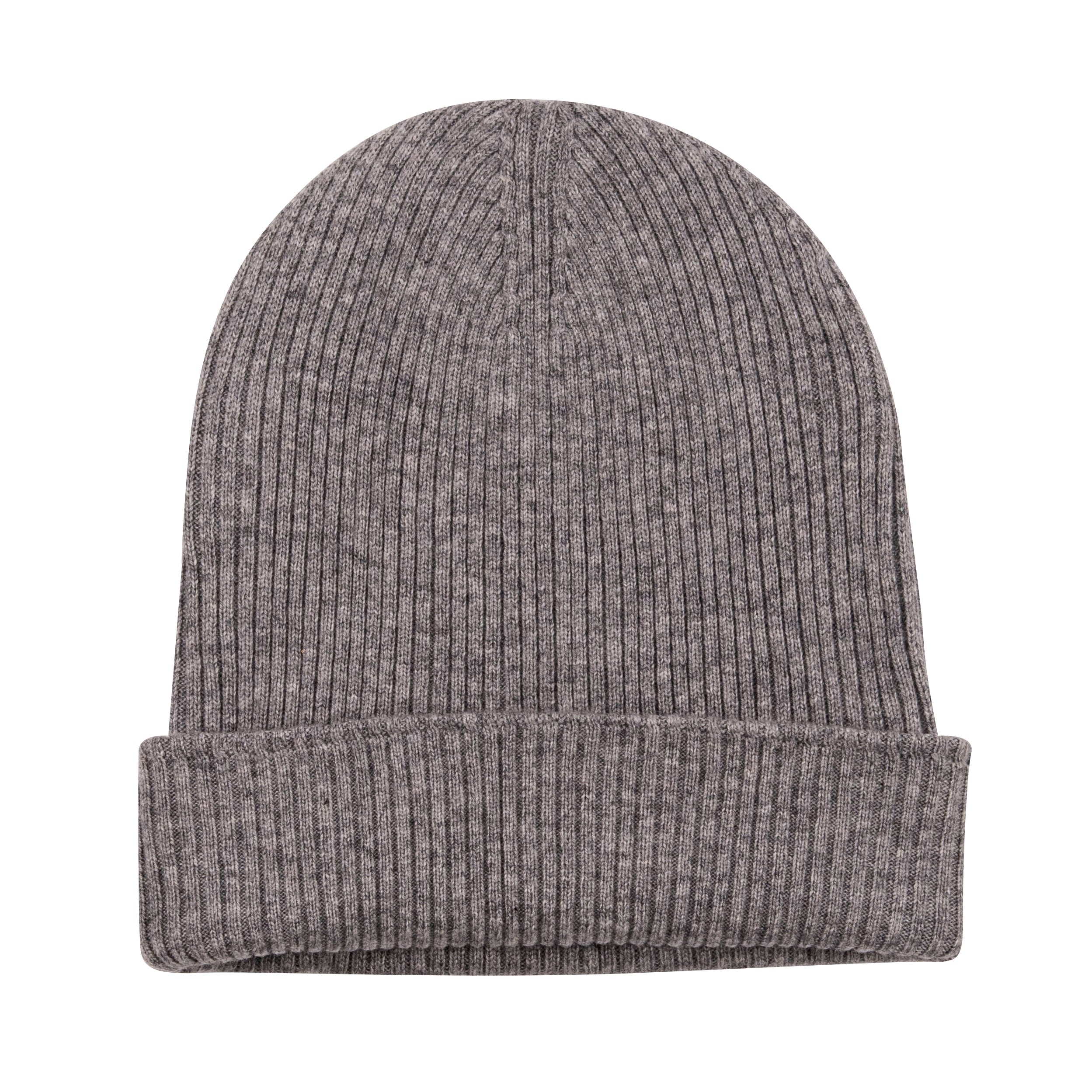 Graue Kaschmirmütze Beanie mit Umschlag, geripptes Design, handgewebt in Nepal, aus 100% Kaschmir.