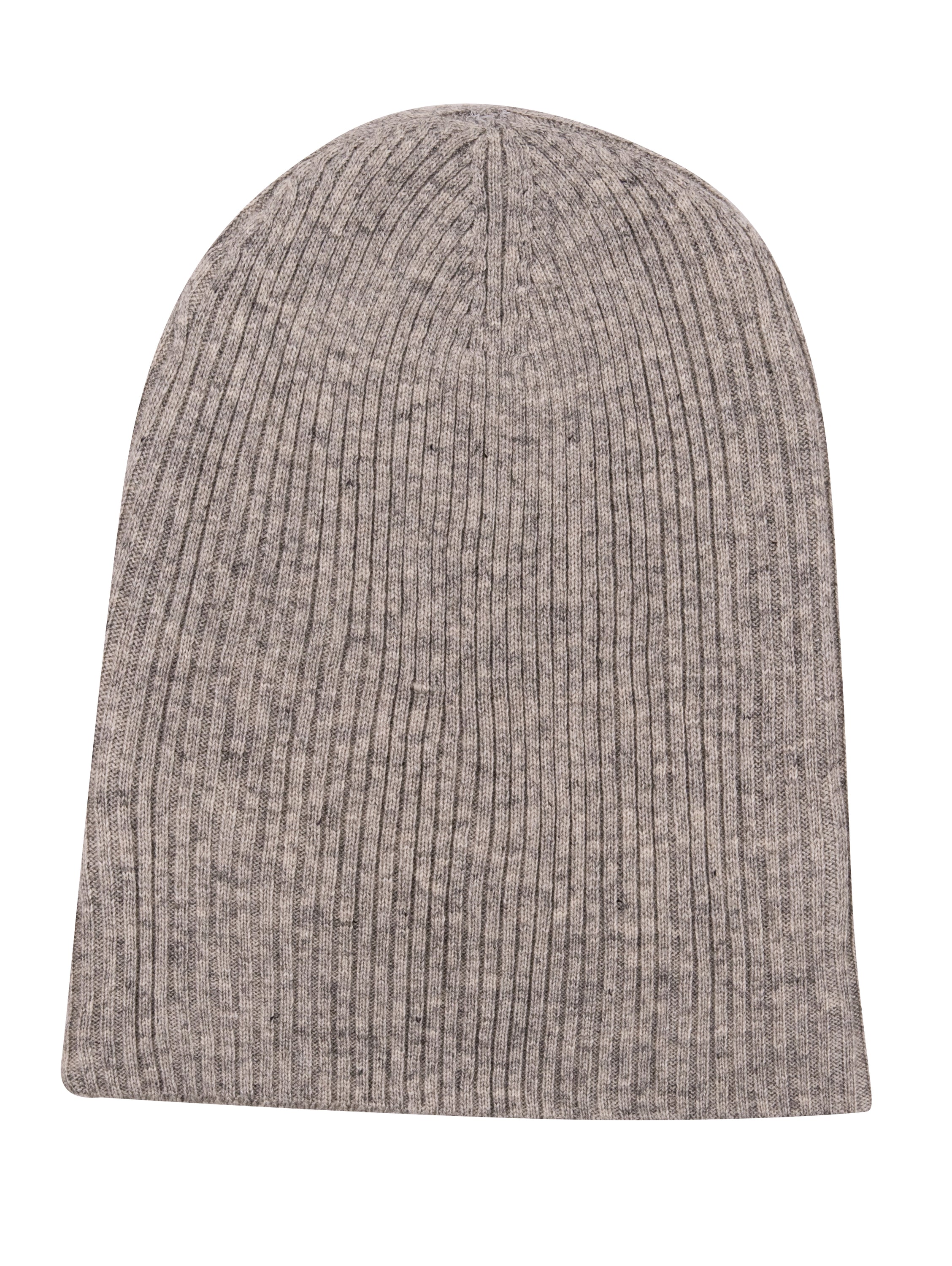 Hellgraue Kaschmirmütze Beanie mit Umschlag, geripptes Design, handgewebt in Nepal, aus 100% Kaschmir.