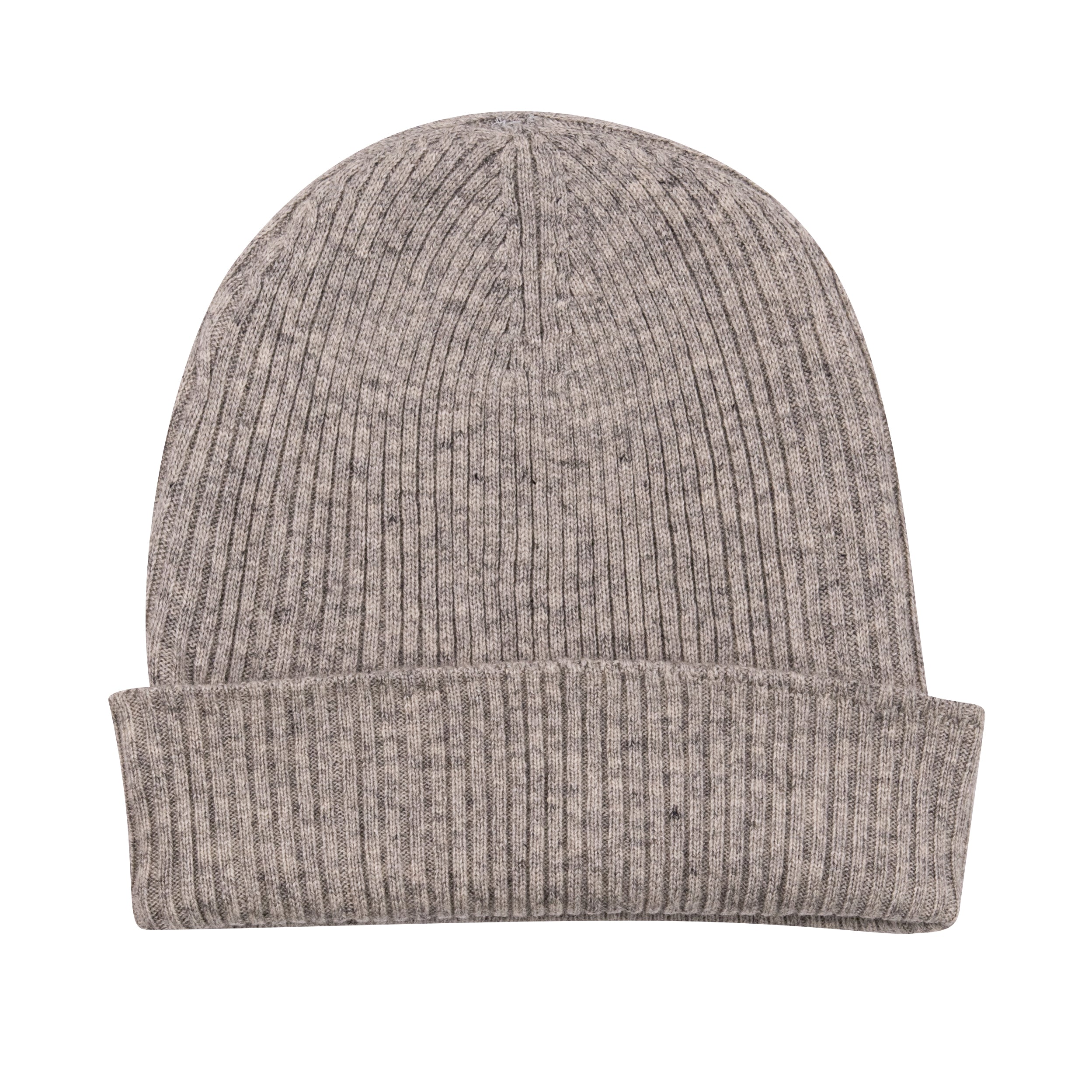 Hellgraue Kaschmirmütze Beanie mit Umschlag, geripptes Design, handgewebt in Nepal, aus 100% Kaschmir.