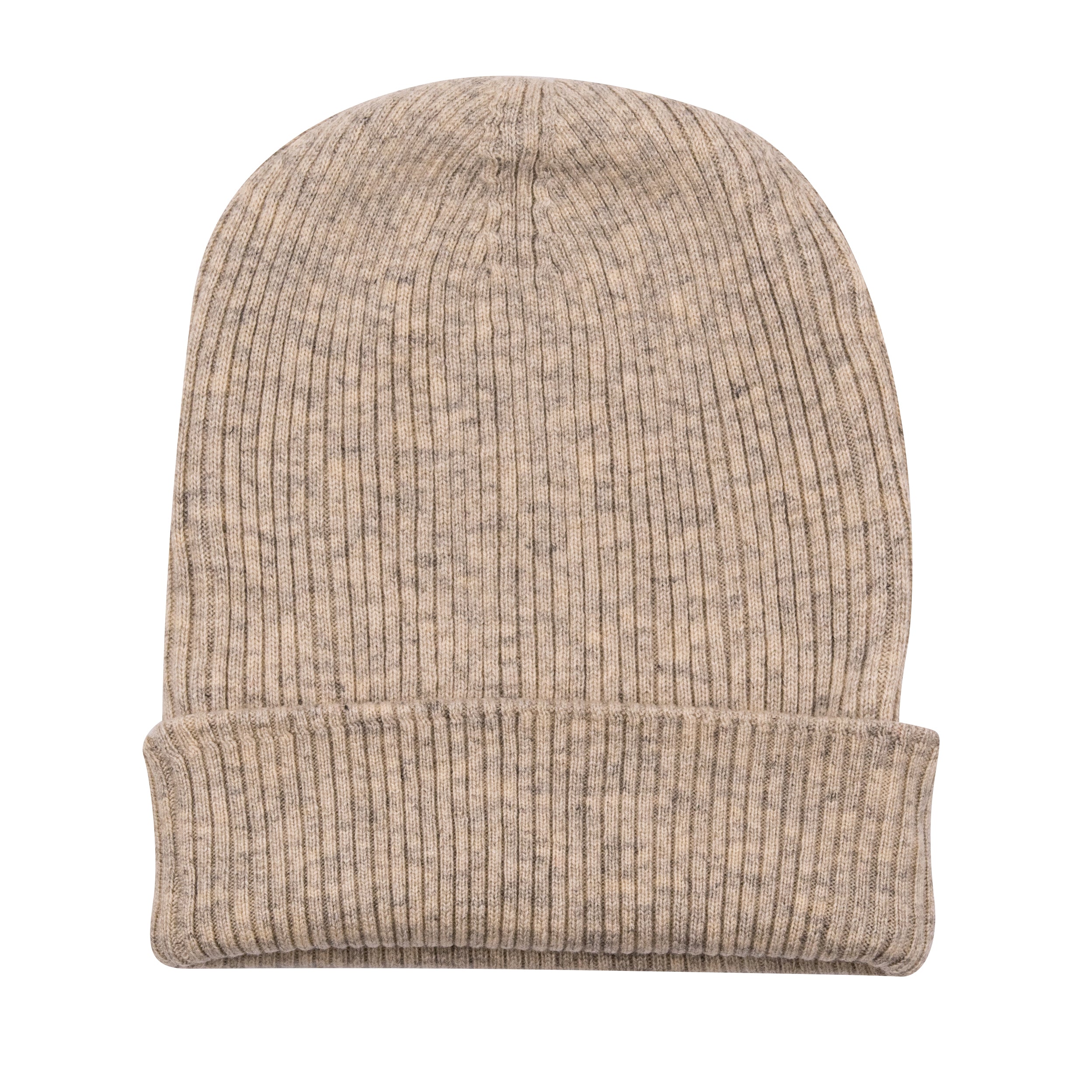 Elegante Weissgrau Kaschmirmütze Beanie mit Umschlag, geripptes Design, handgewebt in Nepal.