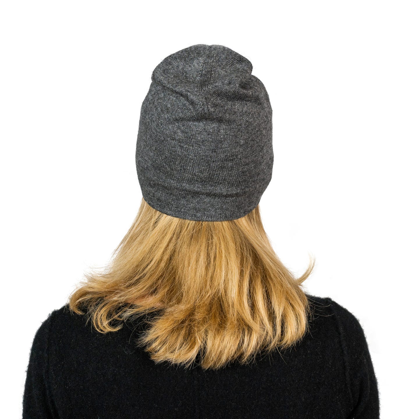 Elegante dunkelgraue Kaschmirmütze Beanie, handgewebt in Nepal, aus 100% Kaschmir, leicht und unisex.