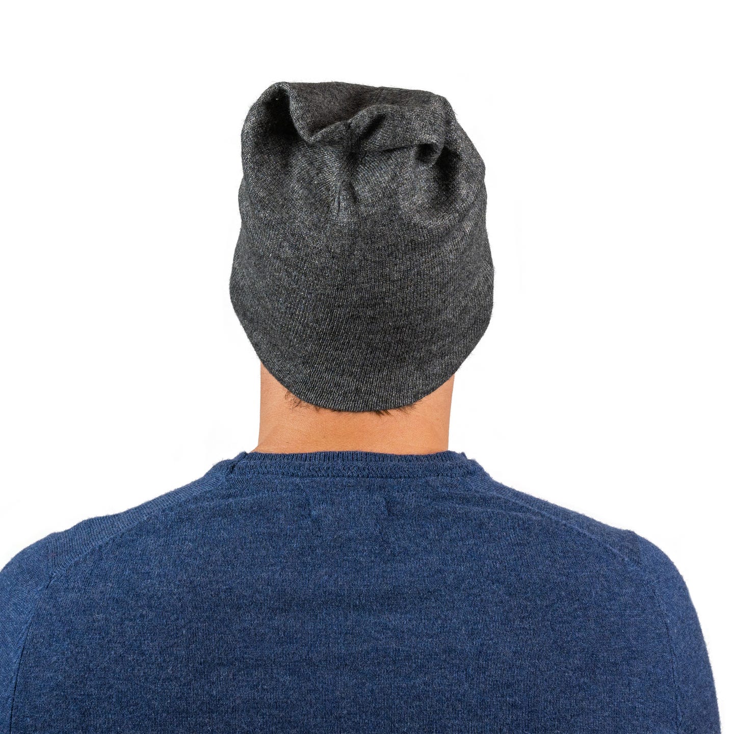 Elegante dunkelgraue Kaschmirmütze Beanie, handgewebt in Nepal, aus 100% Kaschmir, leicht und unisex.