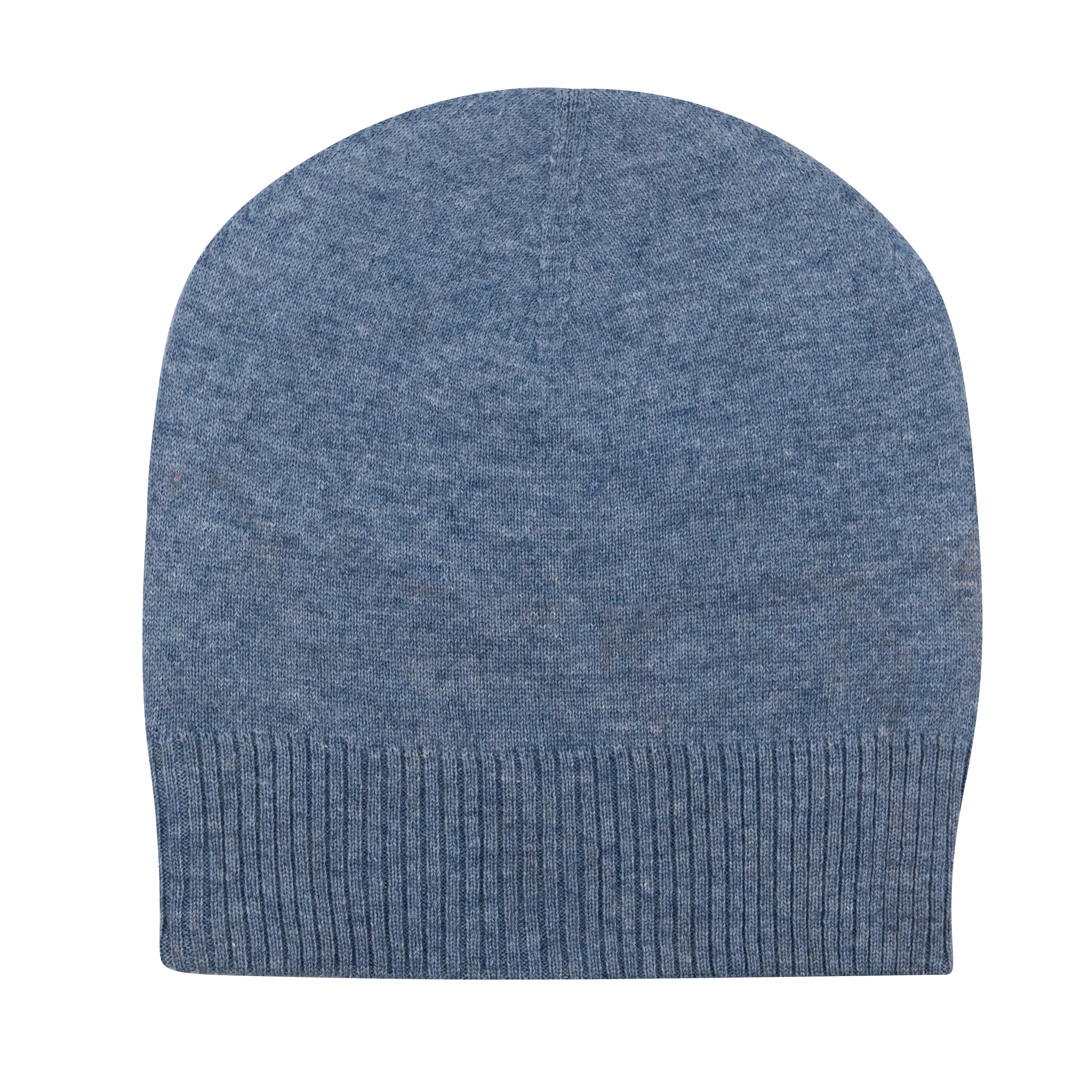 Kaschmirmütze Beanie in Blau mit geripptem Umschlag, handgewebt in Nepal, aus 100% Kaschmir.