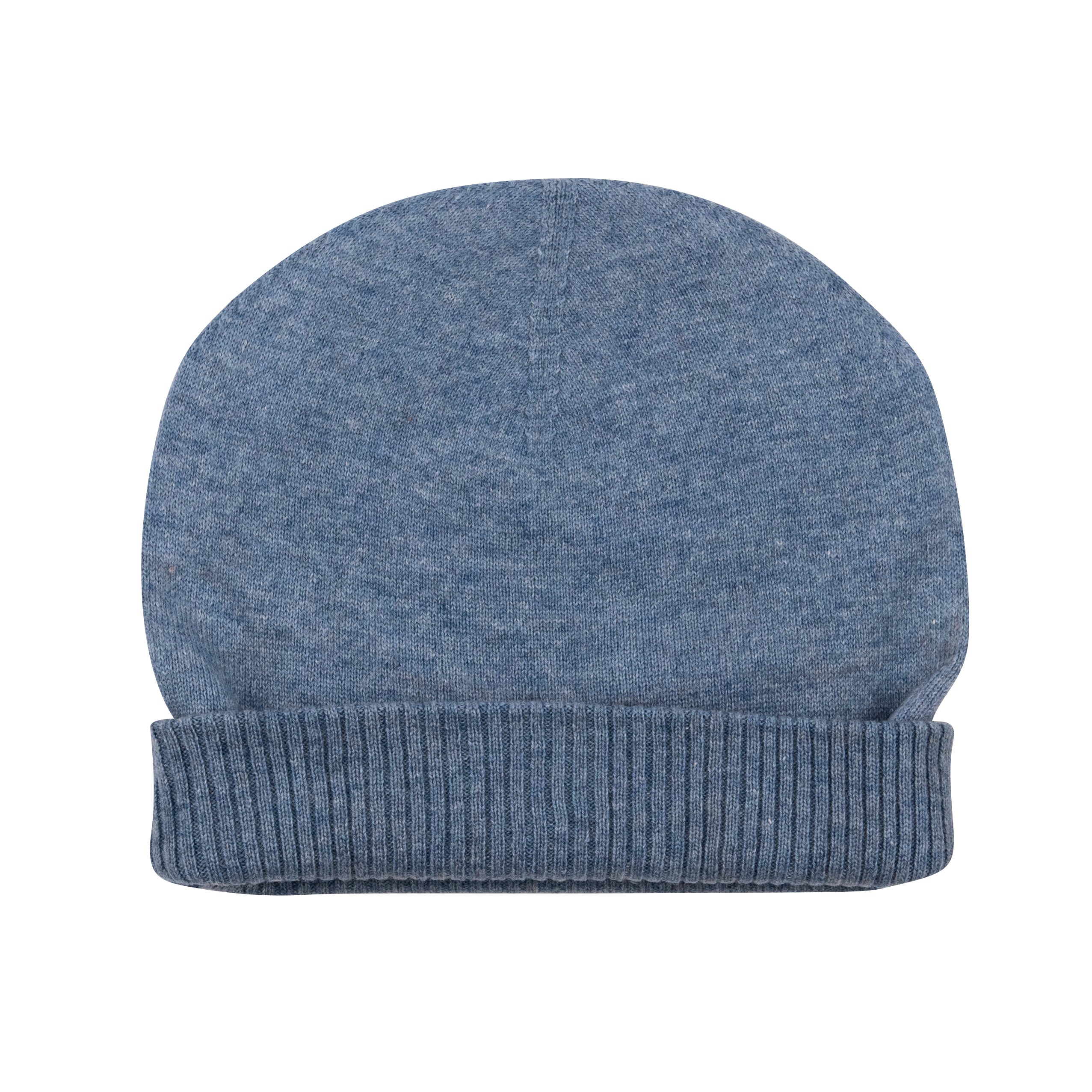 Kaschmirmütze Beanie in Blau mit geripptem Umschlag, handgewebt in Nepal, aus 100% Kaschmir.