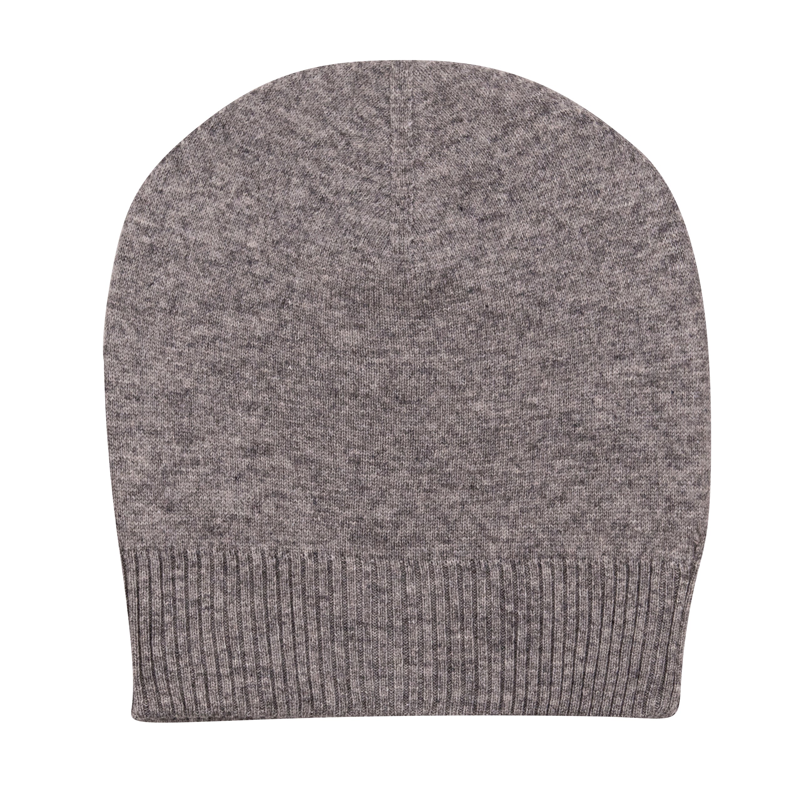 Elegante graue Kaschmirmütze Beanie mit geripptem Umschlag, handgewebt in Nepal aus 100% Kaschmir.