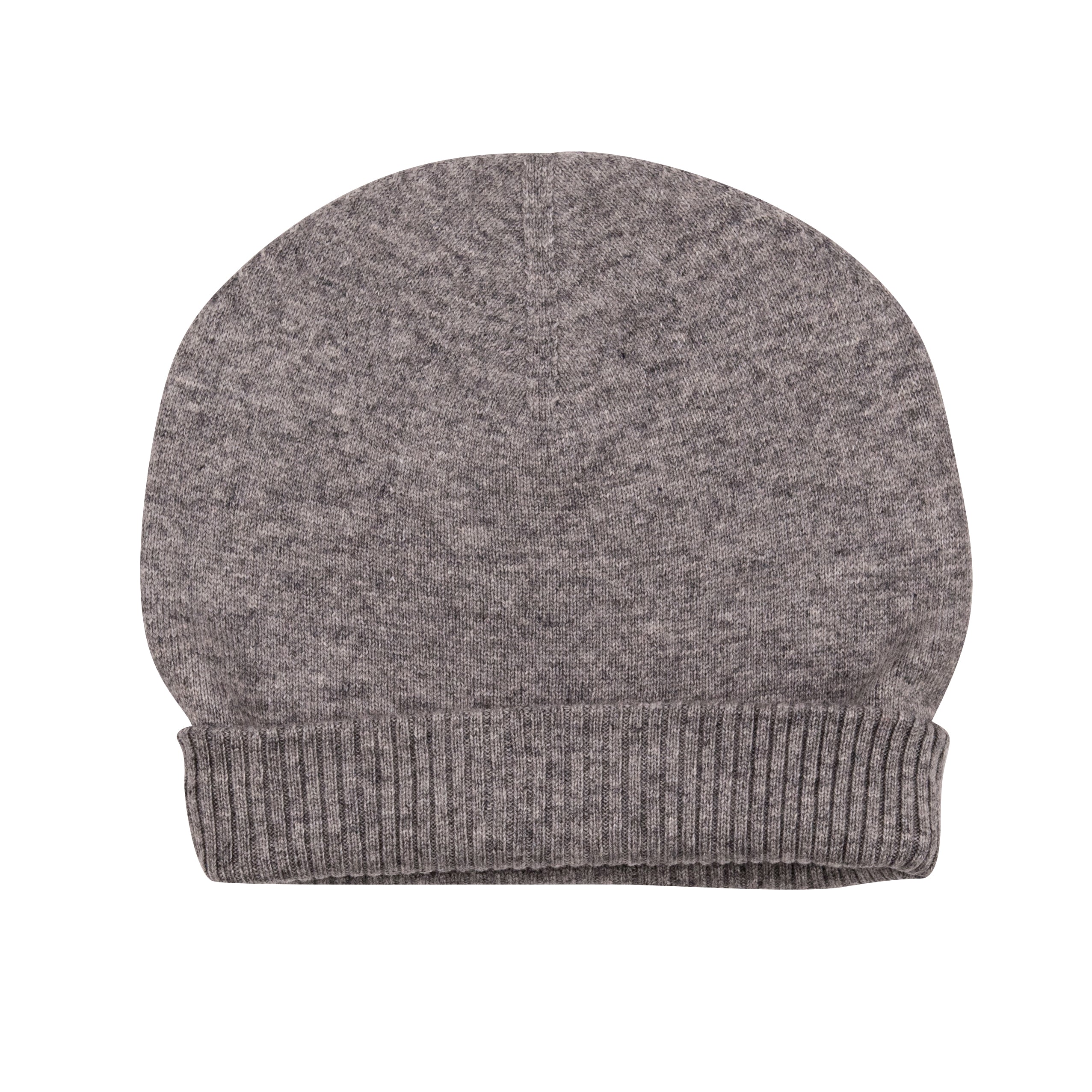 Elegante graue Kaschmirmütze Beanie mit geripptem Umschlag, handgewebt in Nepal aus 100% Kaschmir.