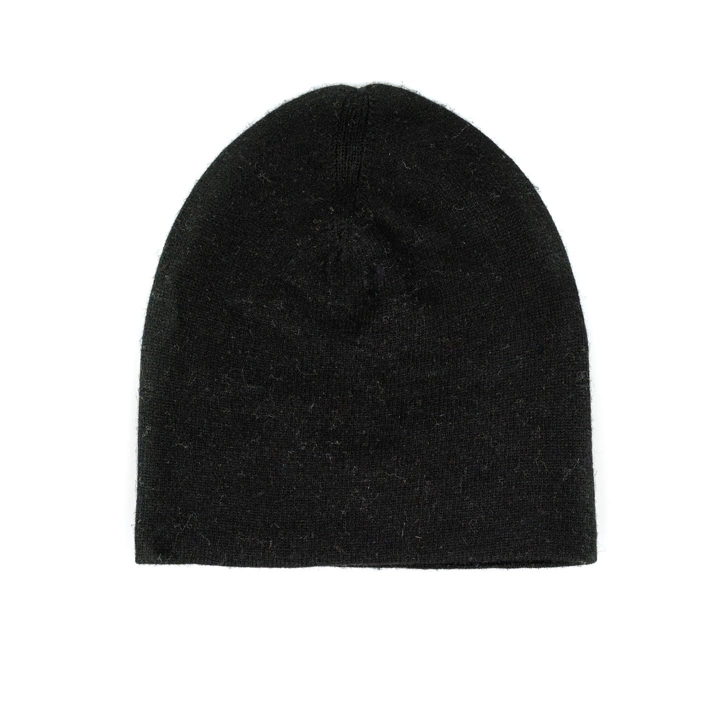 Schwarze Kaschmirmütze Beanie, handgewebt aus 100% Kaschmir, leicht und elegant.