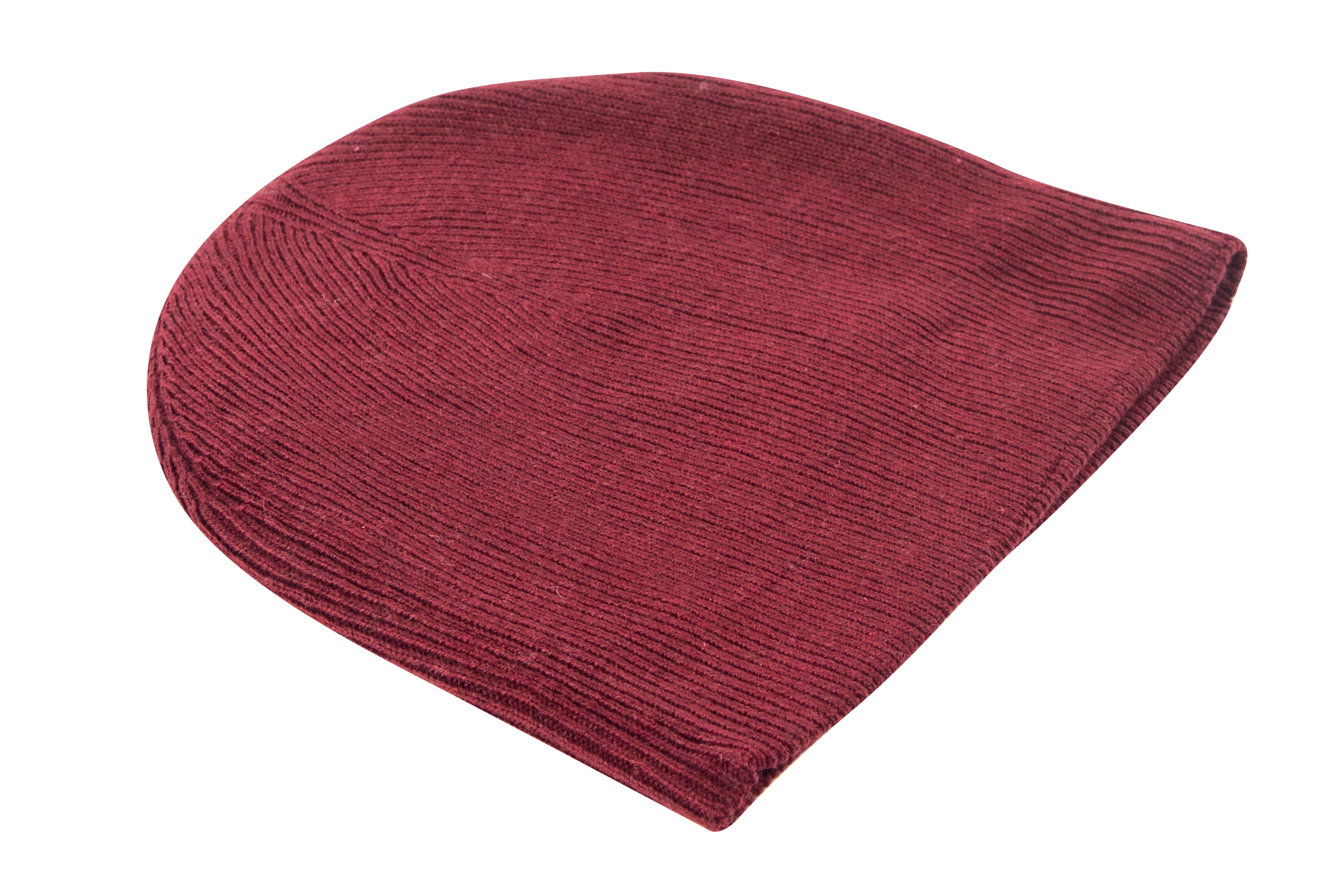 Dunkelrote Kaschmirmütze Beanie mit leicht geripptem Muster, handgewebt in Nepal, aus 100% Kaschmir, unisex und leicht.