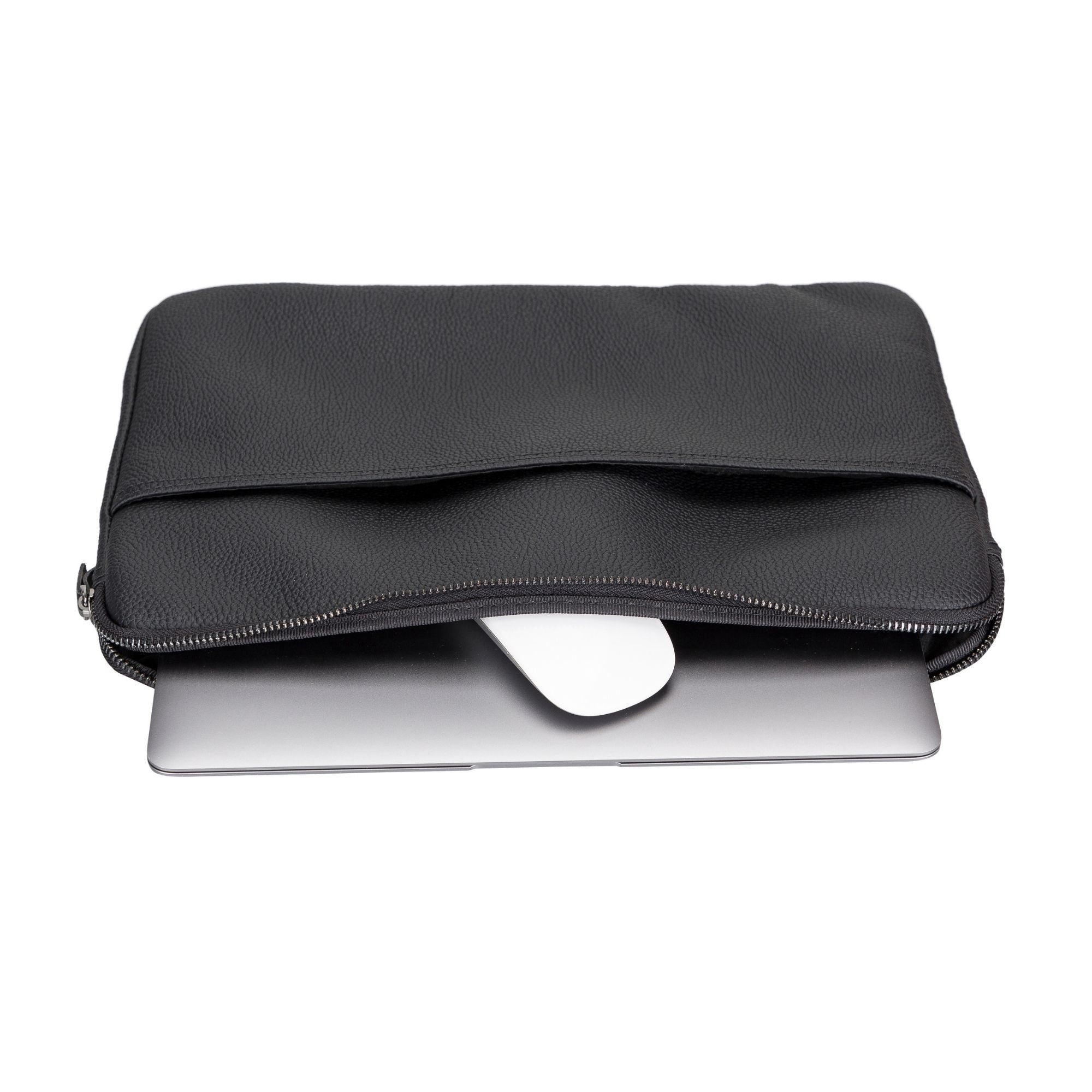 Kemmerer Leather Sleeve for iPad and MacBook, showcasing its genuine leather exterior and suede lining.