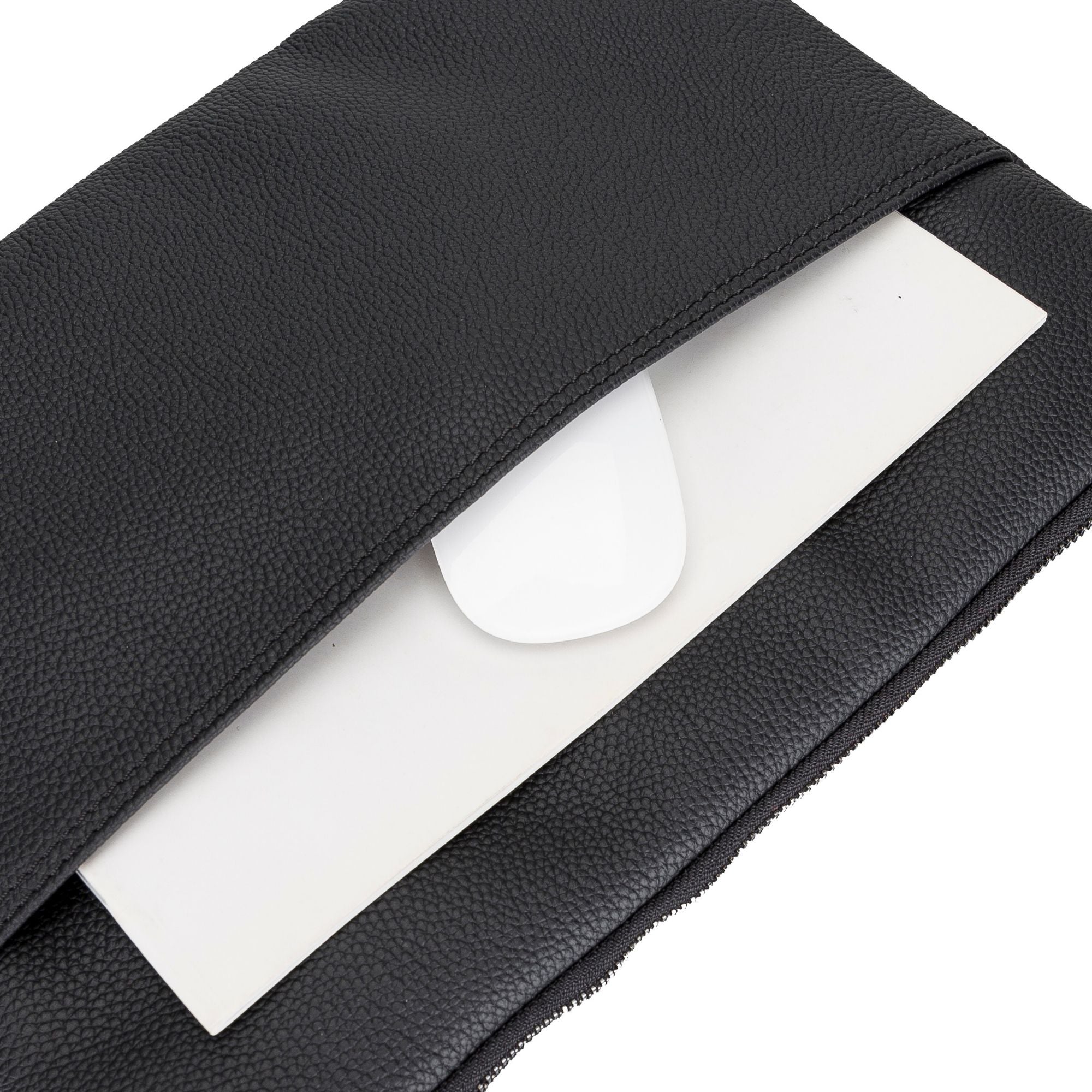 Kemmerer Leather Sleeve for iPad and MacBook, showcasing its genuine leather exterior and suede lining.