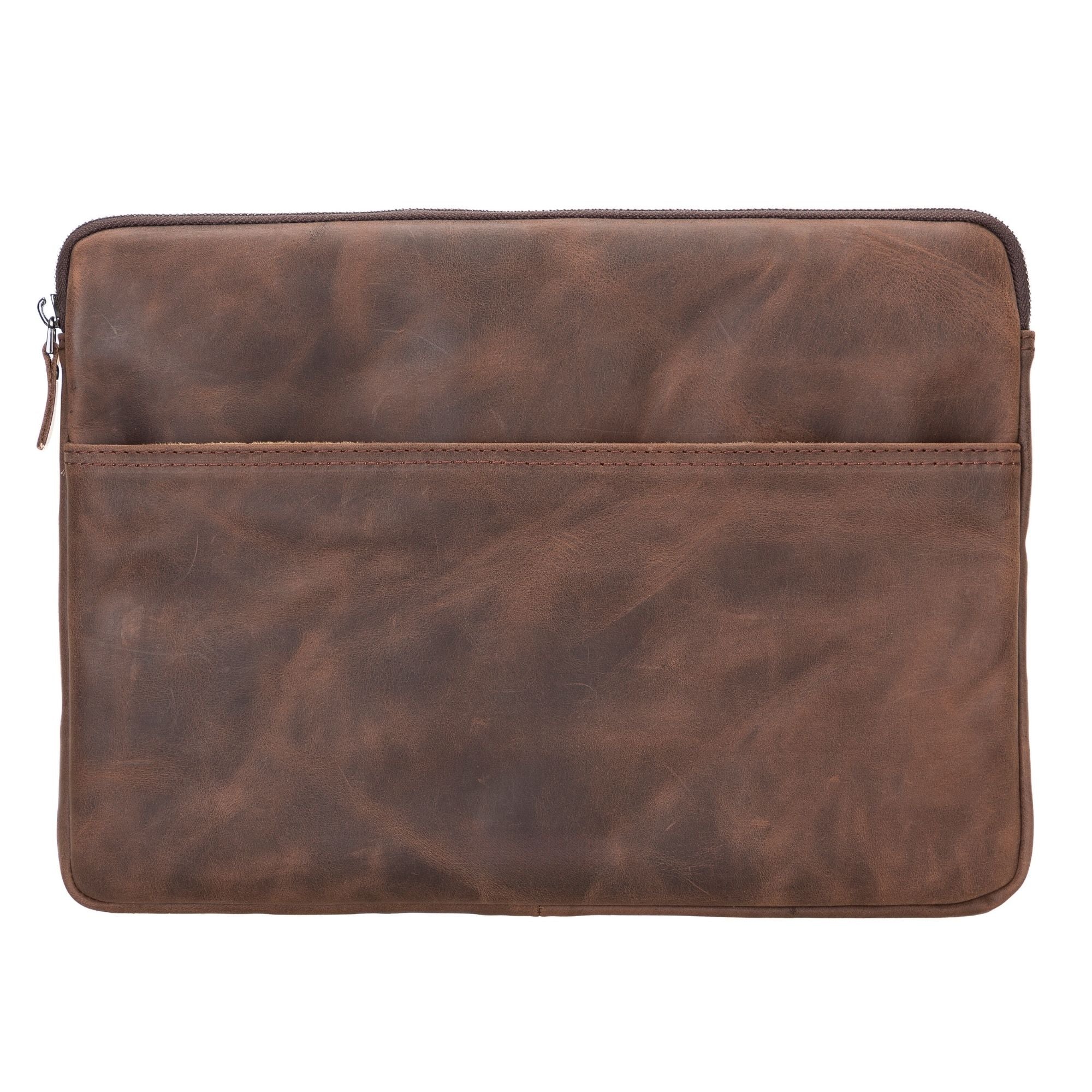 Kemmerer Leather Sleeve for iPad and MacBook, showcasing its genuine leather exterior and suede lining.