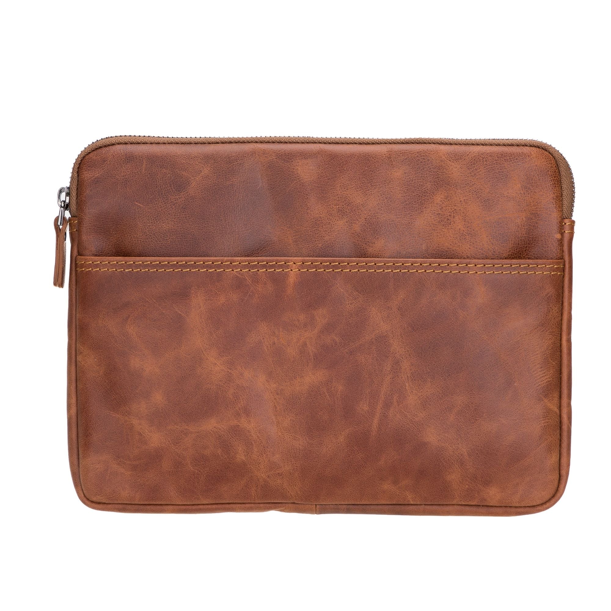 Kemmerer Leather Sleeve for iPad and MacBook, showcasing its genuine leather exterior and suede lining.