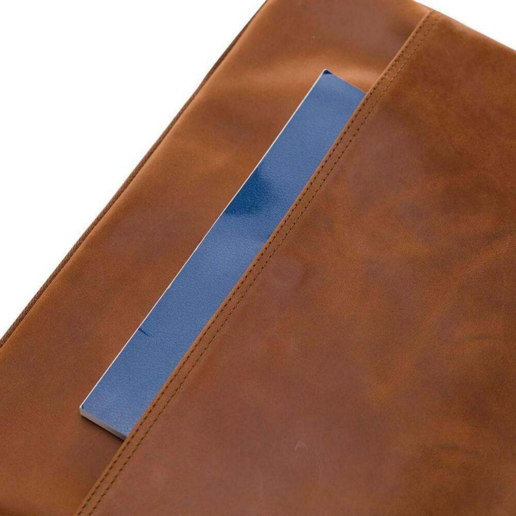 Kemmerer Leather Sleeve for iPad and MacBook, showcasing its genuine leather exterior and suede lining.