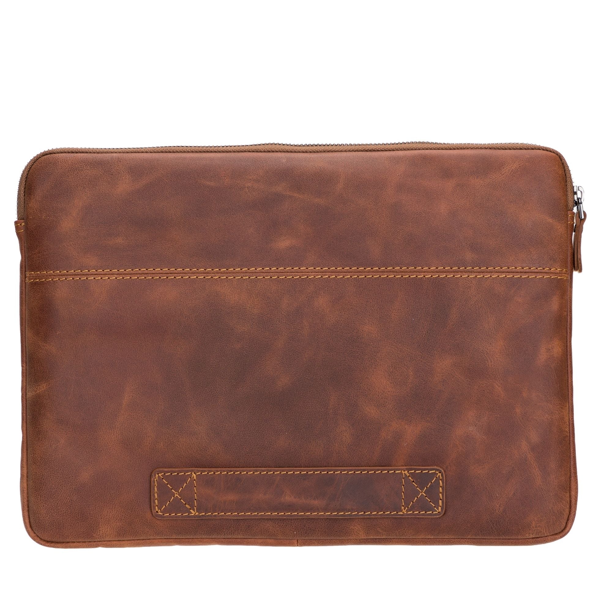 Kemmerer Leather Sleeve for iPad and MacBook, showcasing its genuine leather exterior and suede lining.