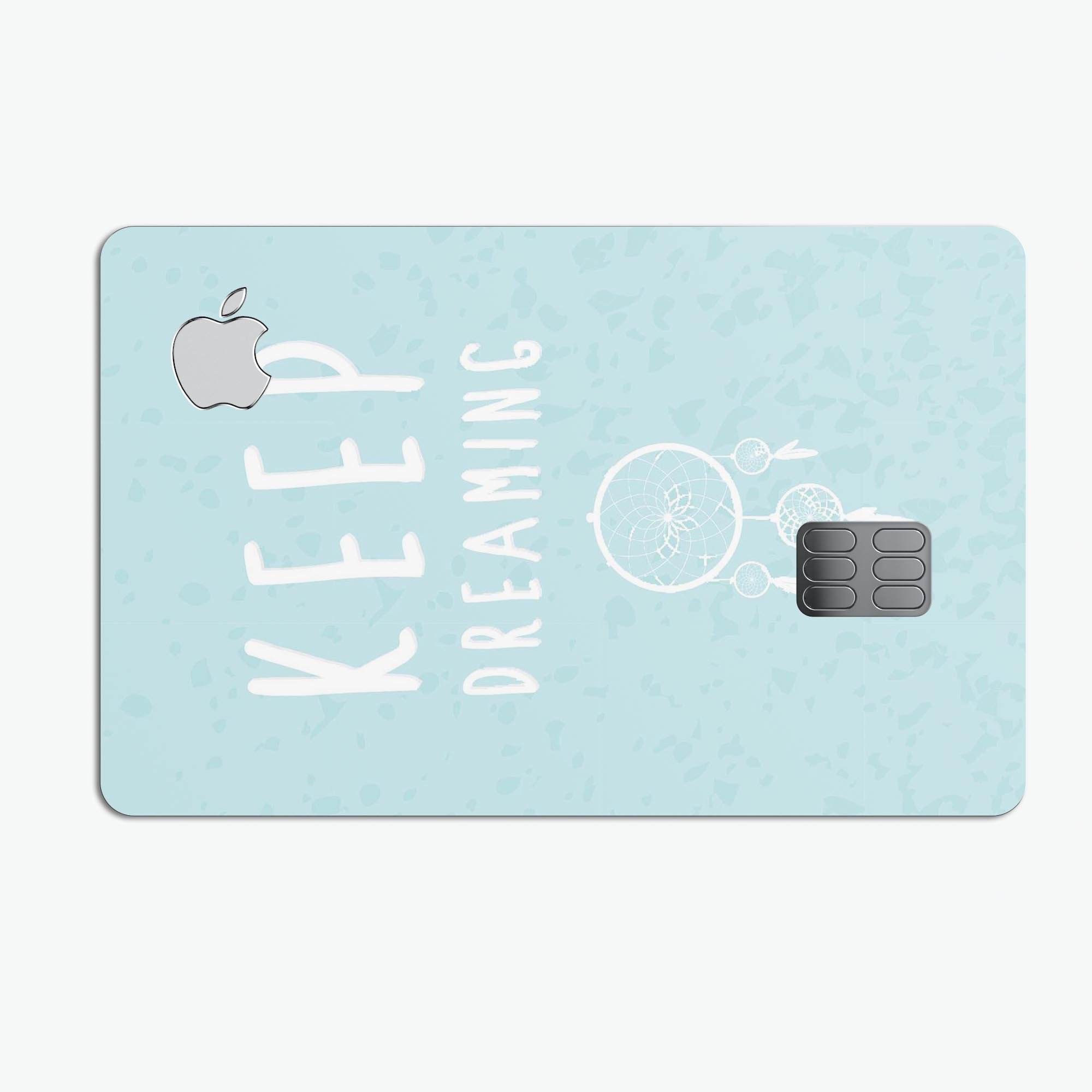 Keep Dreaming Dreamcatcher decal skin for Apple Card, showcasing vibrant design and premium vinyl material.