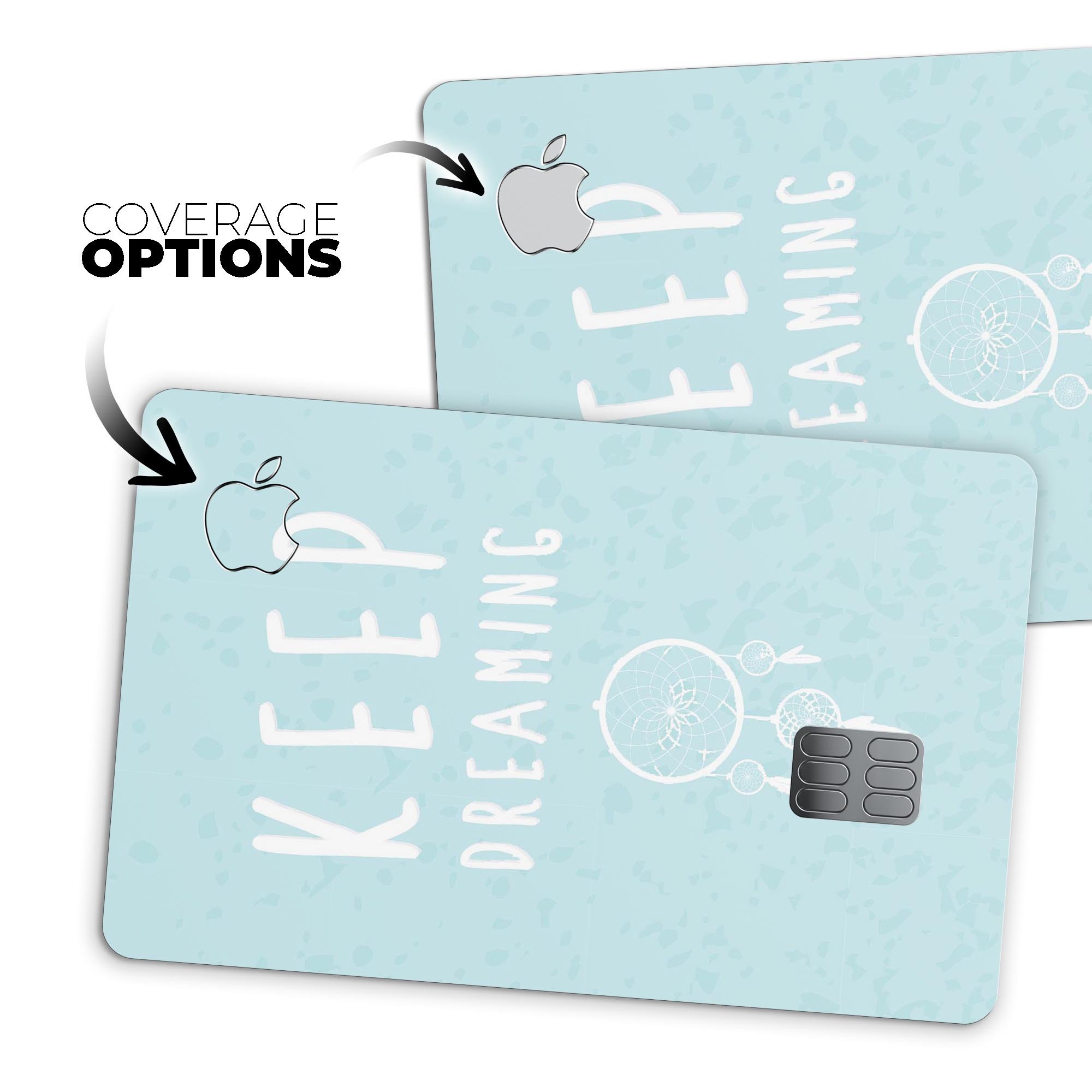 Keep Dreaming Dreamcatcher decal skin for Apple Card, showcasing vibrant design and premium vinyl material.